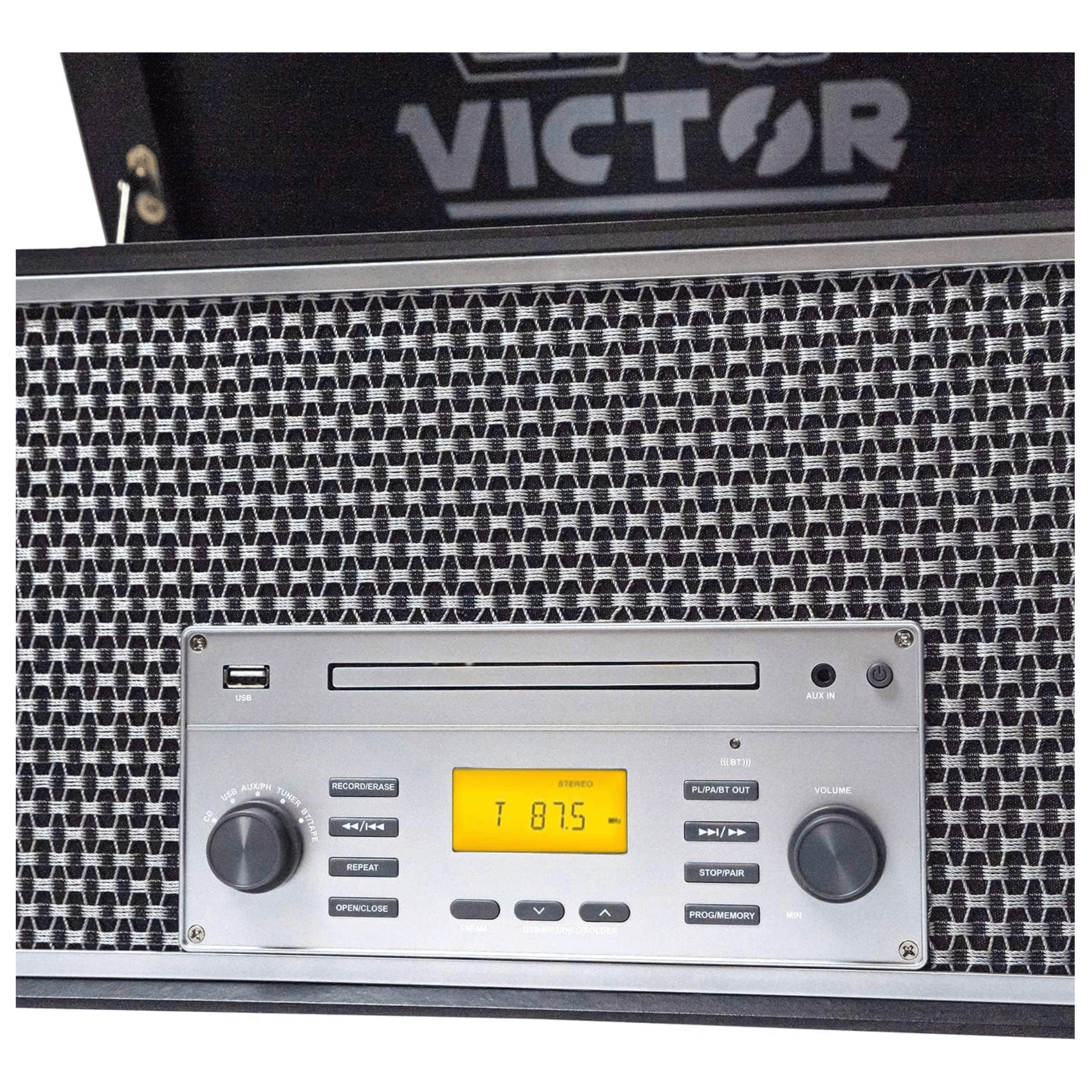 Victor Monument 8-in-1 Wood Music Center with 3-Speed Turntable & Dual Bluetooth Jupiter Gear Home