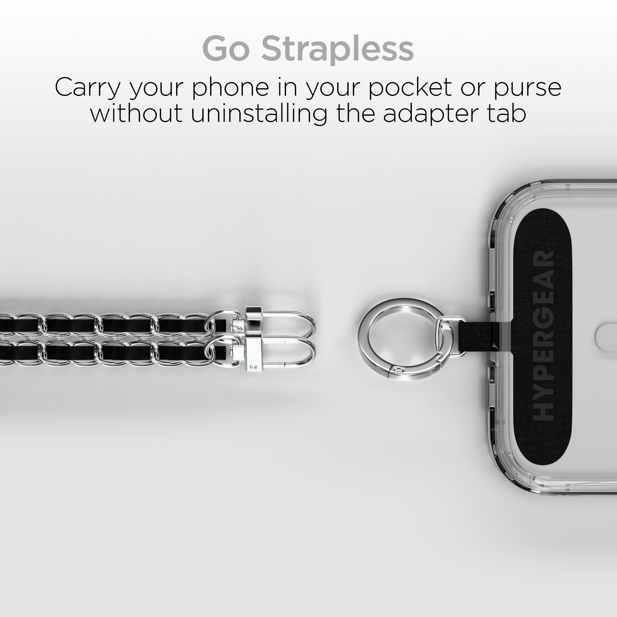 HyperGear TECHcessories Silver Chain with Black Vegan Leather Universal Crossbody Phone Strap Jupiter Gear Home