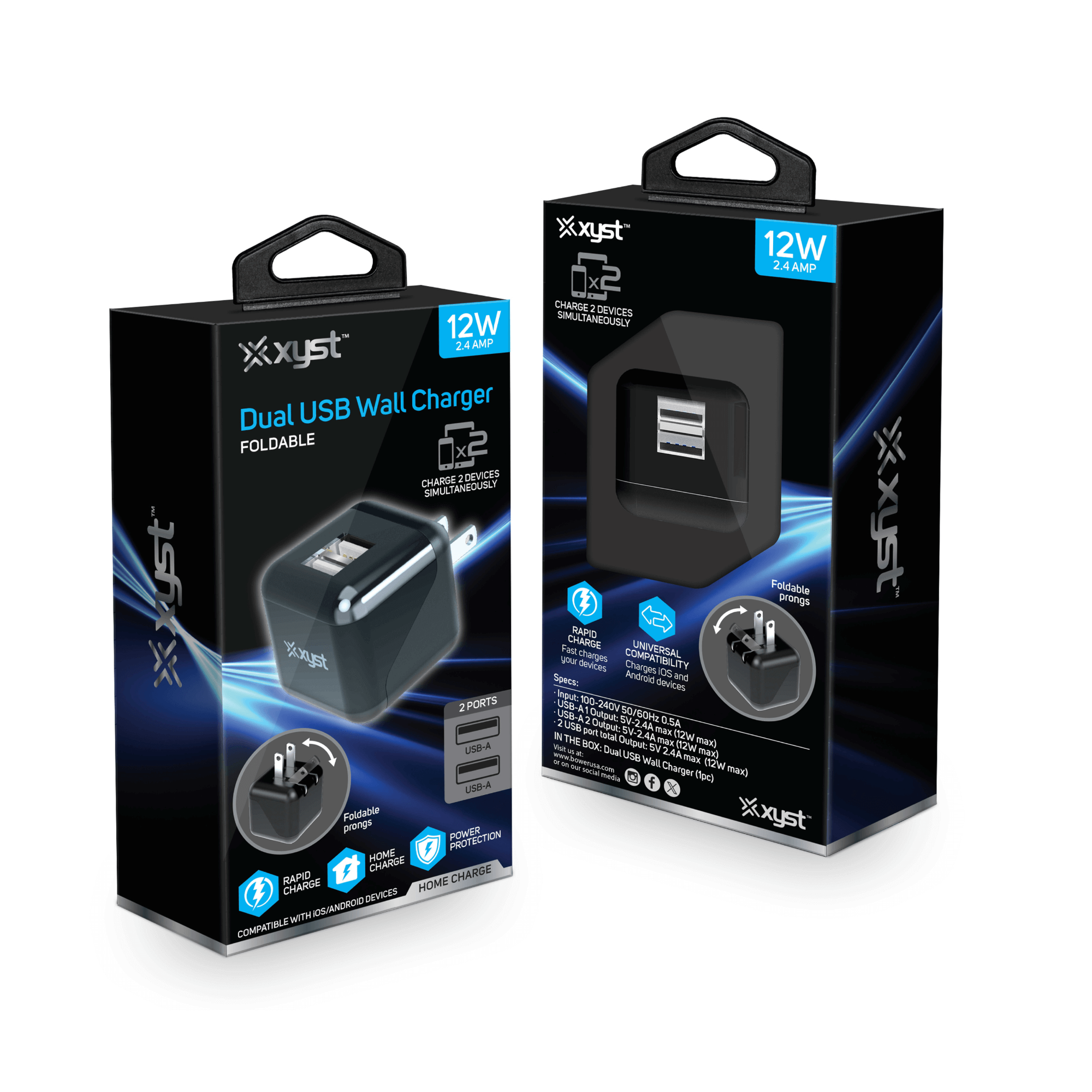 Xyst 2.4-Amp Dual USB Foldable Wall Charger Jupiter Gear Home