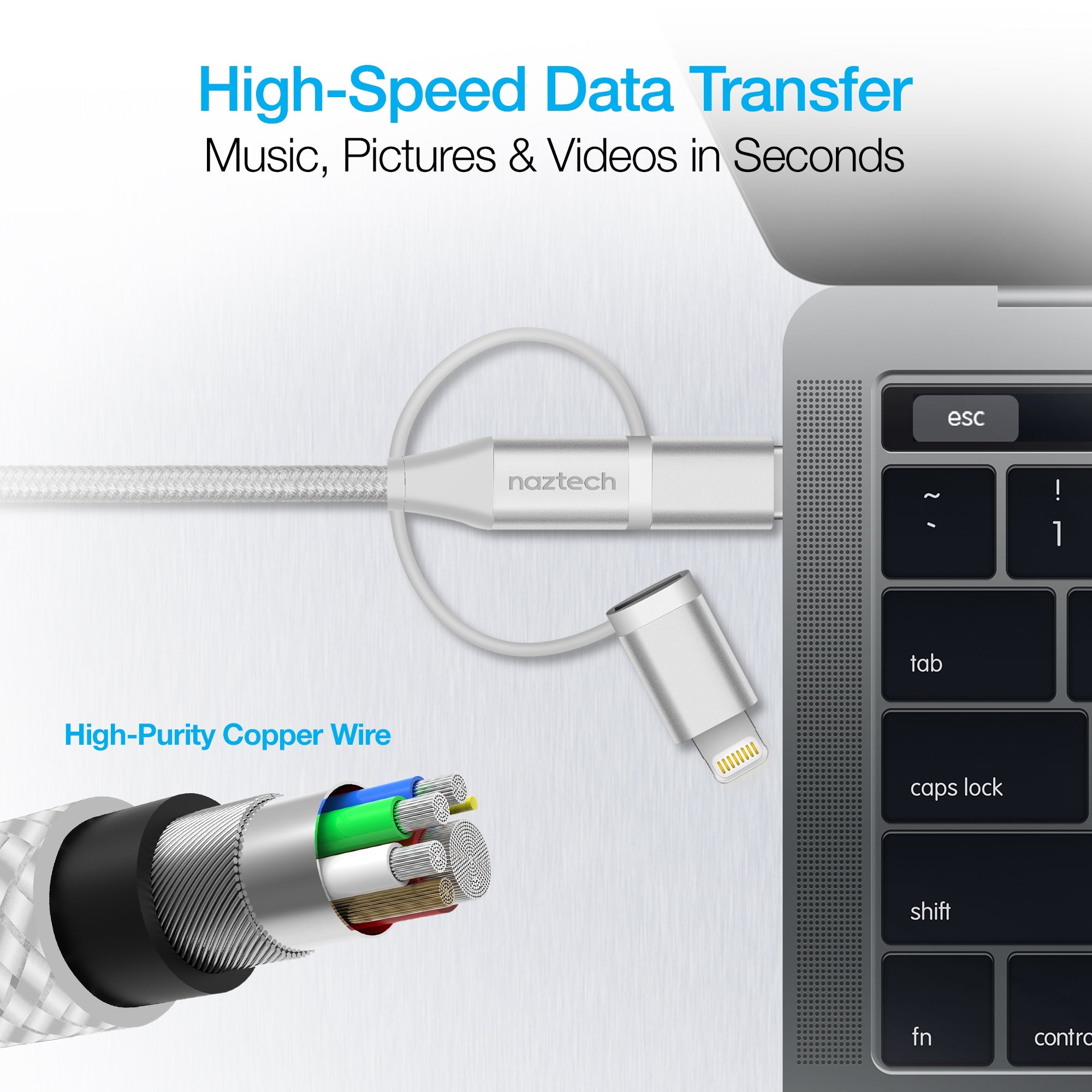 Naztech 3X1 Micro Lightning & USB-C Charge & Sync 6ft Cable Jupiter Gear Home