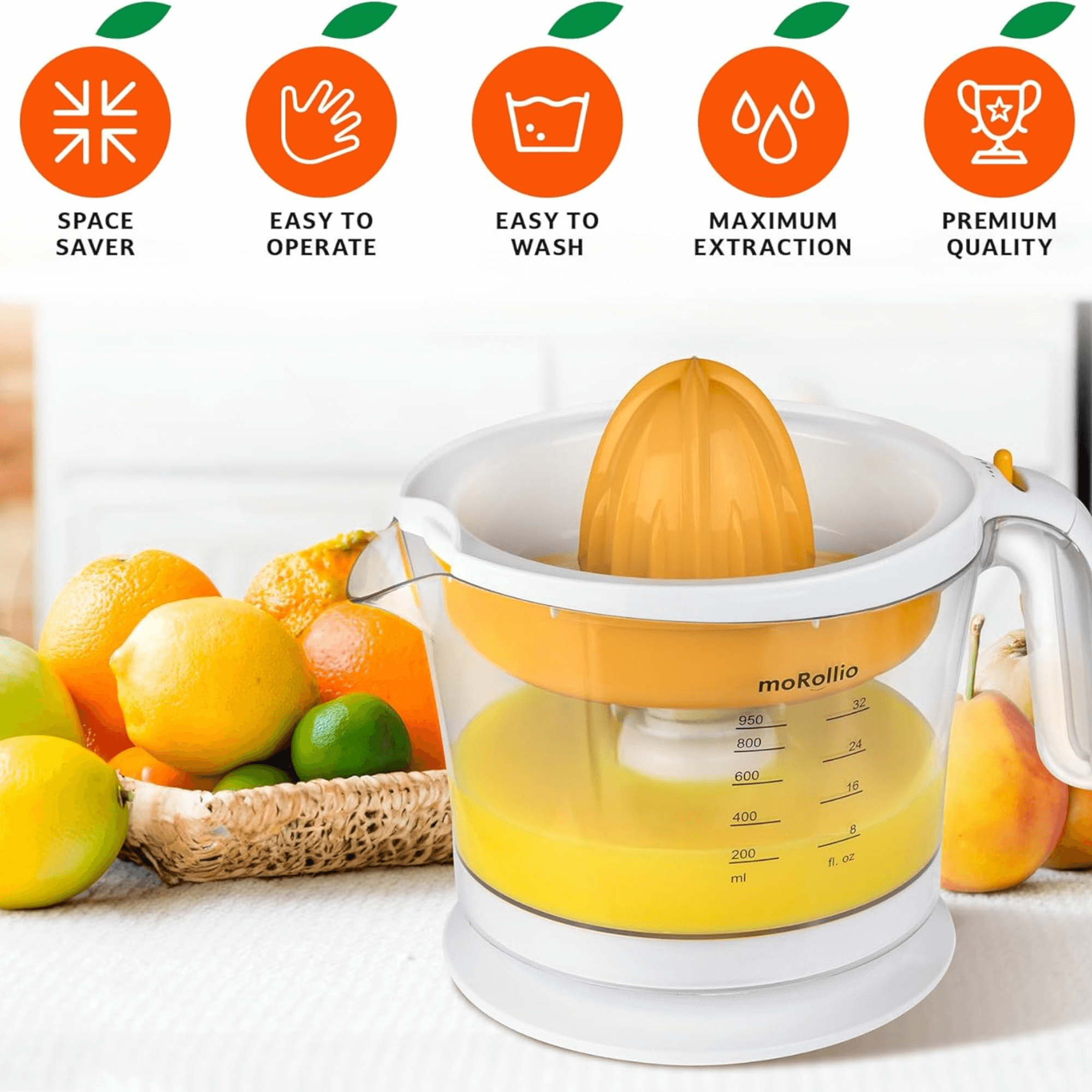 moRollio Compact 32oz Electric Citrus Juicer Jupiter Gear Home