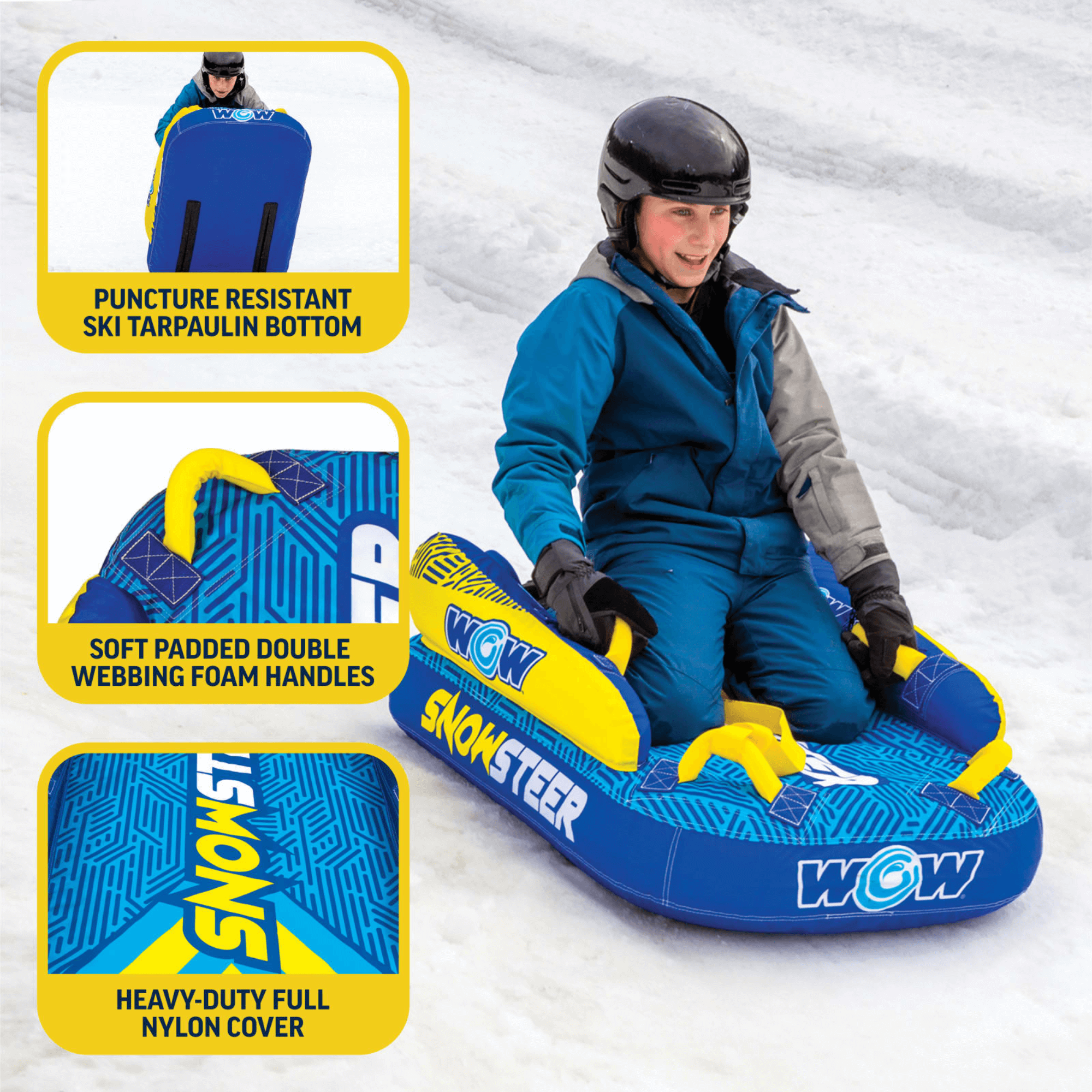 WOW Watersports SnowSteer Snow Sled with Lying Position for Easy Sledding Jupiter Gear Home