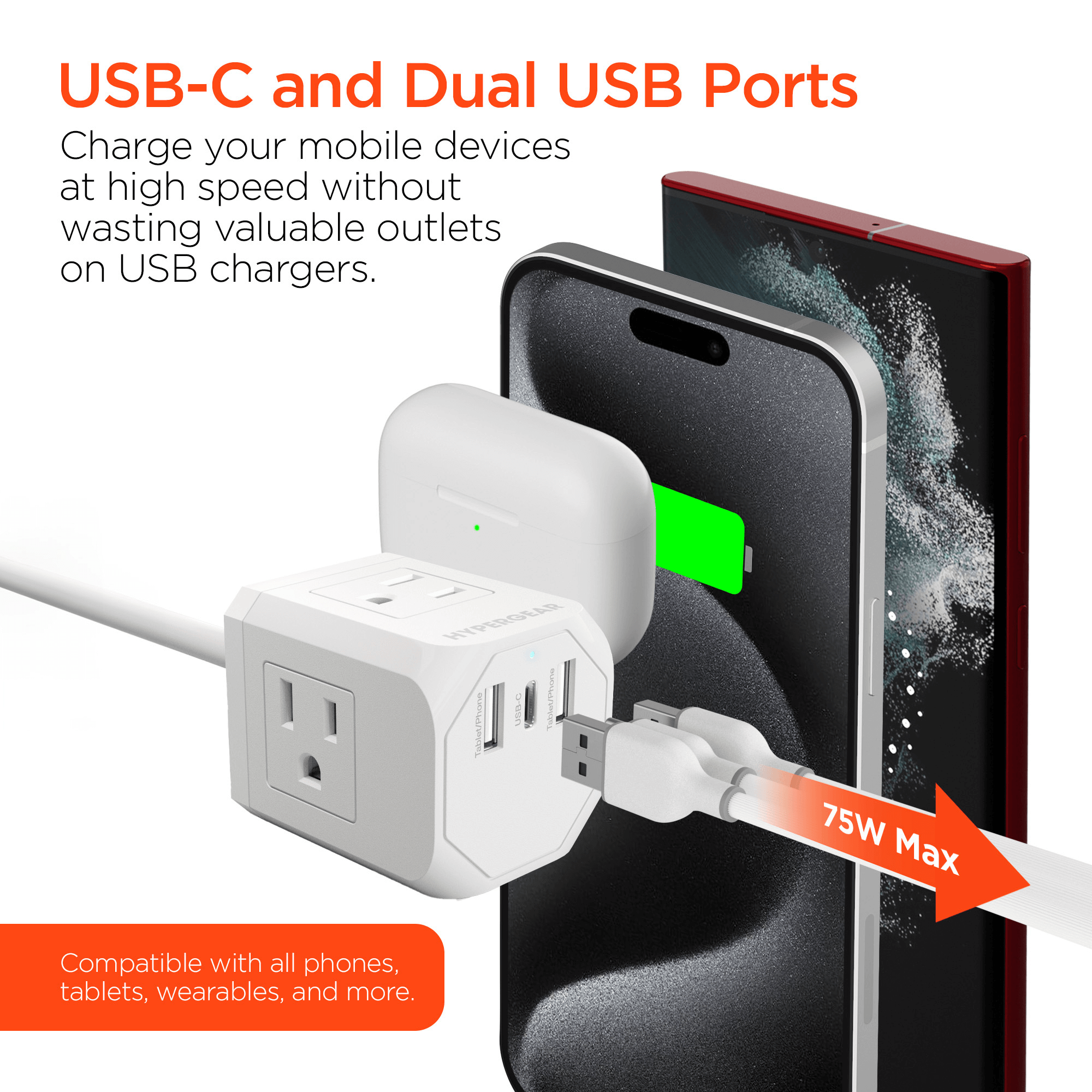 HyperGear Cube Multi-Port Power Strip Extension Cord Jupiter Gear Home