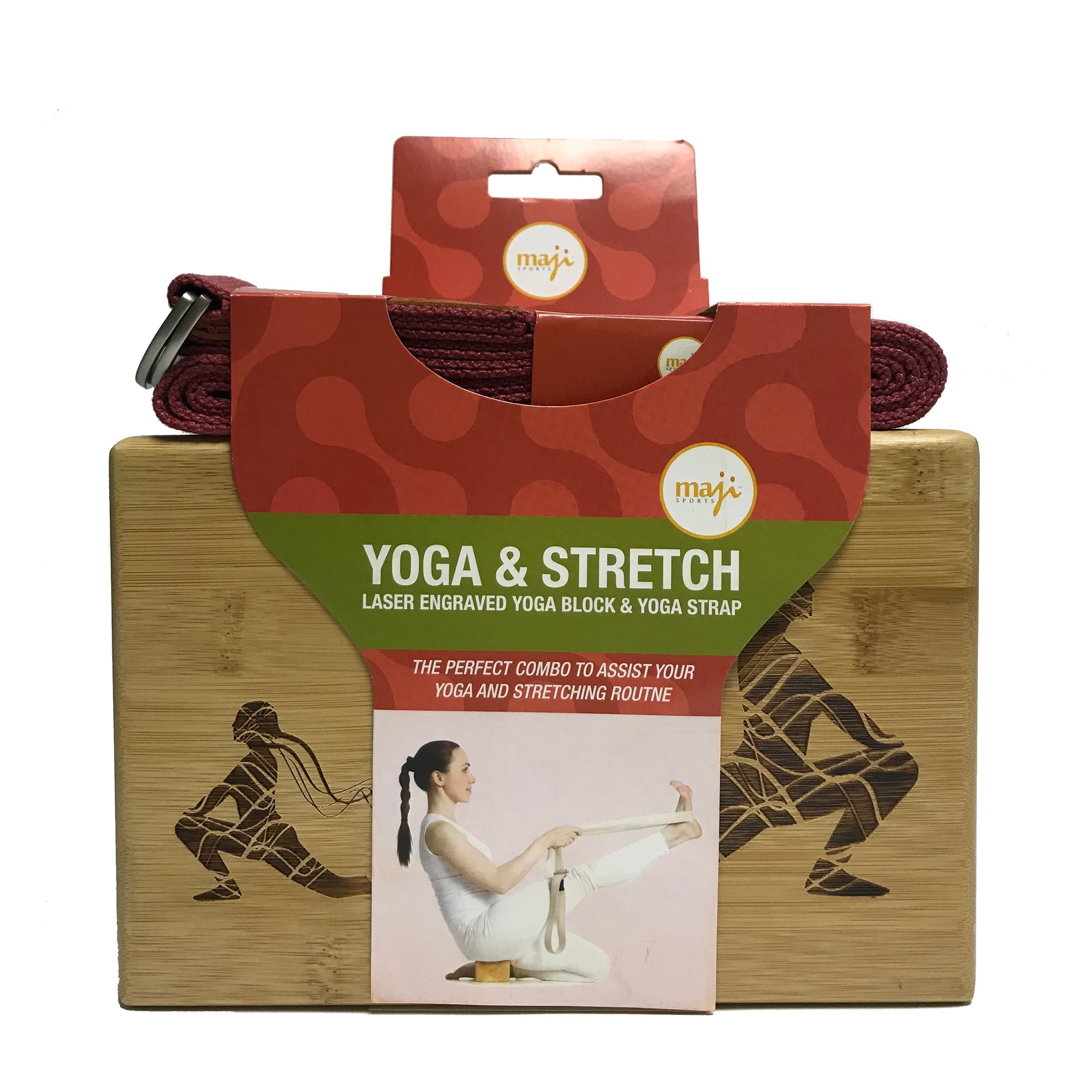 Maji Sports Laser Engraved Bamboo Yoga Block & Strap Combo Jupiter Gear Home