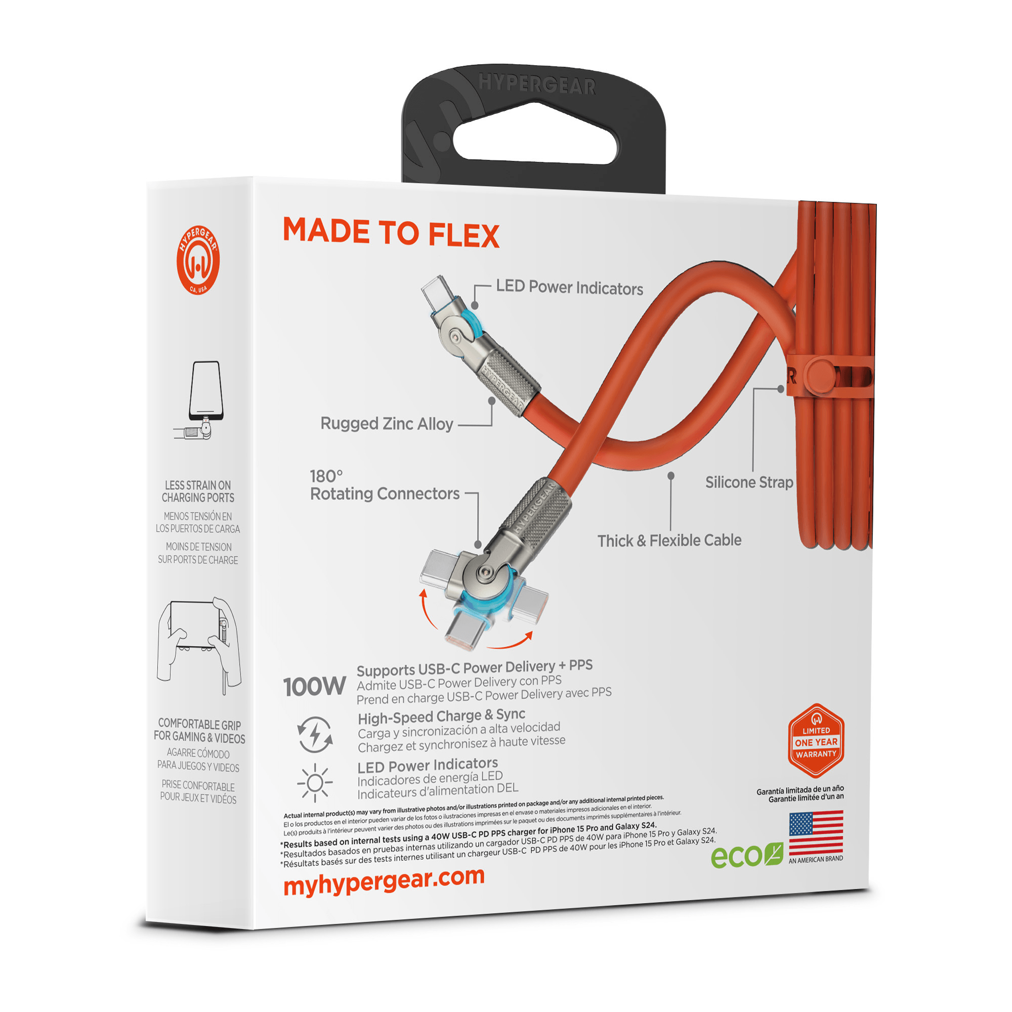 HyperGear Chunky180° 100W USB-C to USB-C Rugged Fast Charge Cable 6ft Jupiter Gear Home