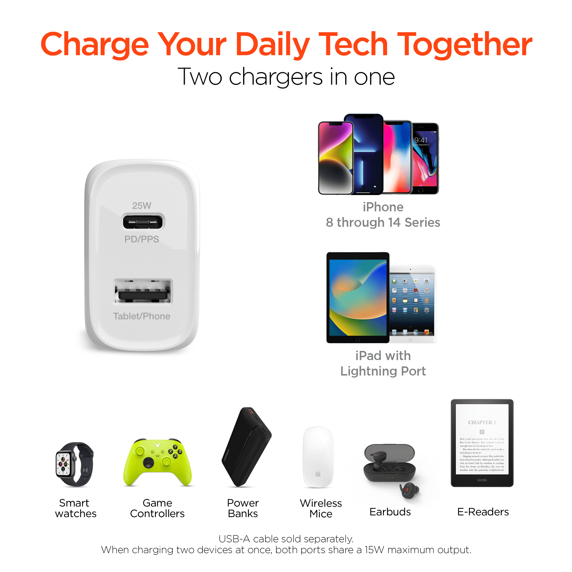 HyperGear SpeedBoost 25W USB-C PD + 12W USB Fast Wall Charger with PPS and 6ft MFi Lightning Cable Jupiter Gear Home