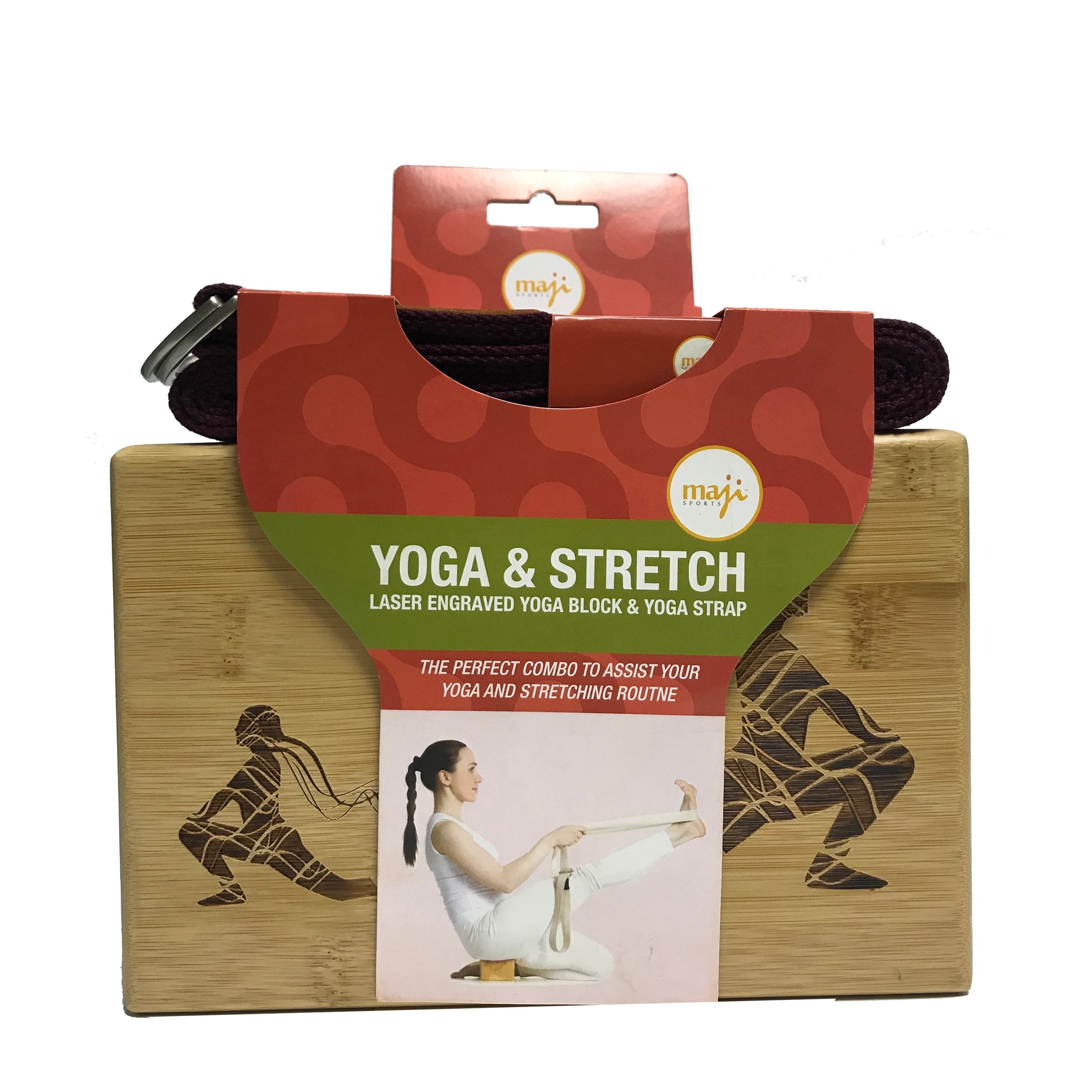Maji Sports Laser Engraved Bamboo Yoga Block & Strap Combo Jupiter Gear Home