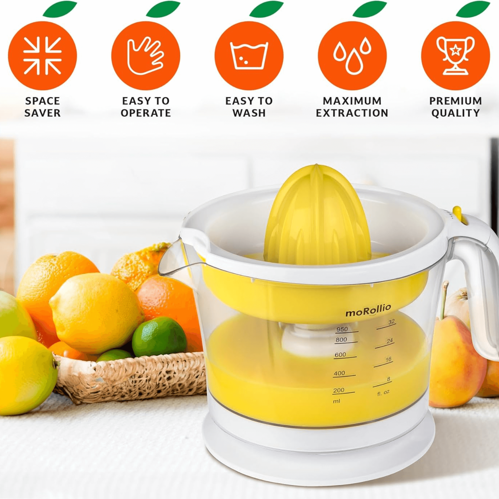 moRollio Compact 32oz Electric Citrus Juicer Jupiter Gear Home