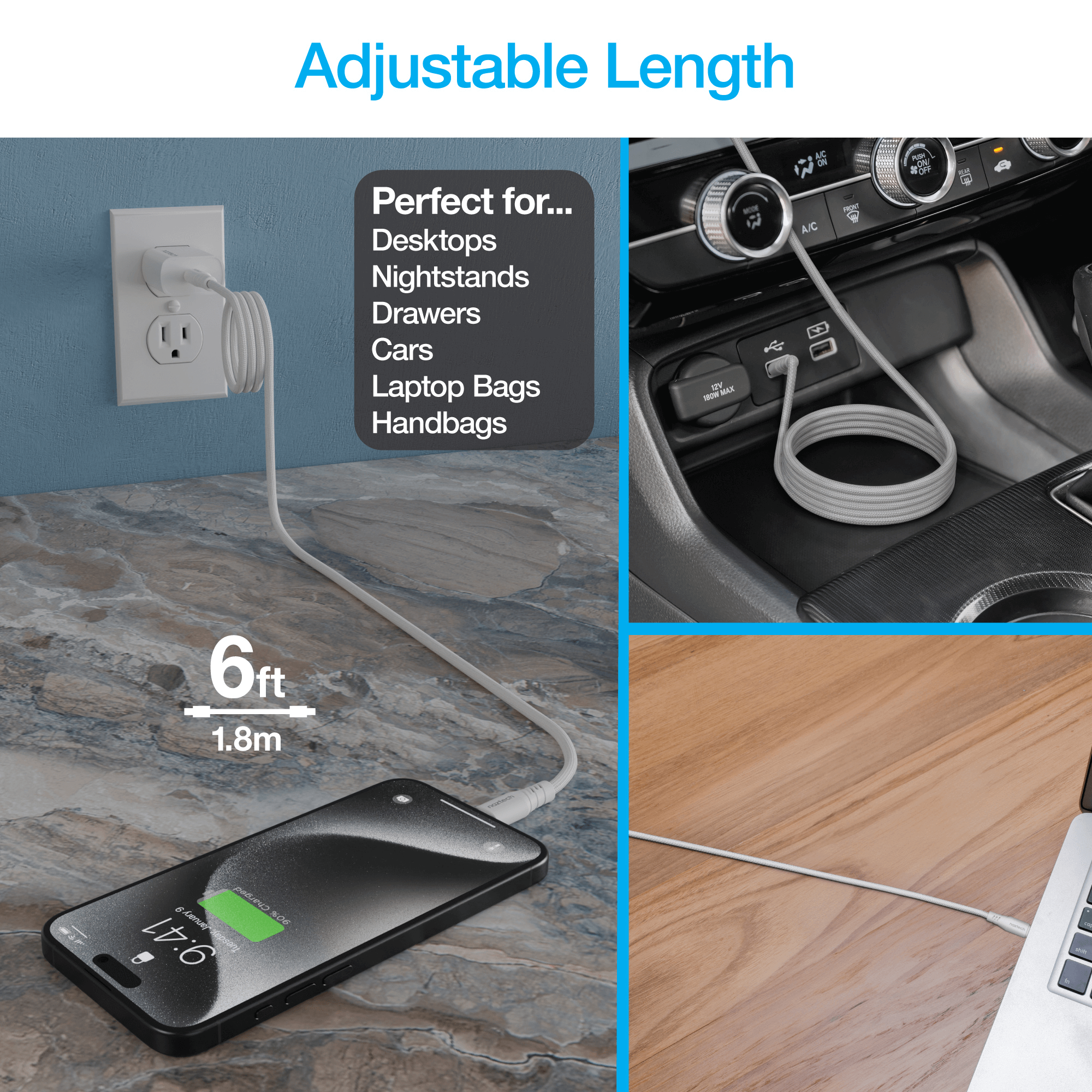 Naztech REcoil USB-C to USB-C Magnetic Cable 6ft Jupiter Gear Home