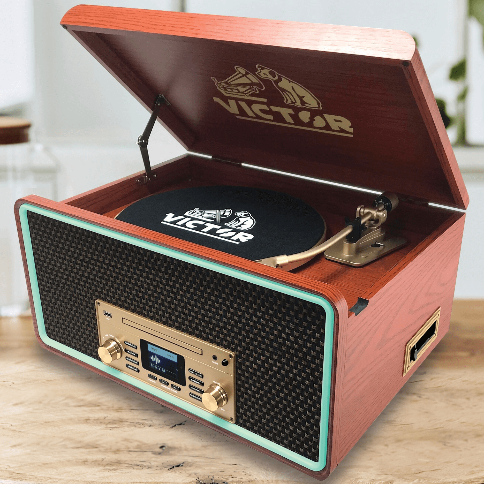 Victor Fremont 8-in-1 Wood Music Center - Refurbished Jupiter Gear Home