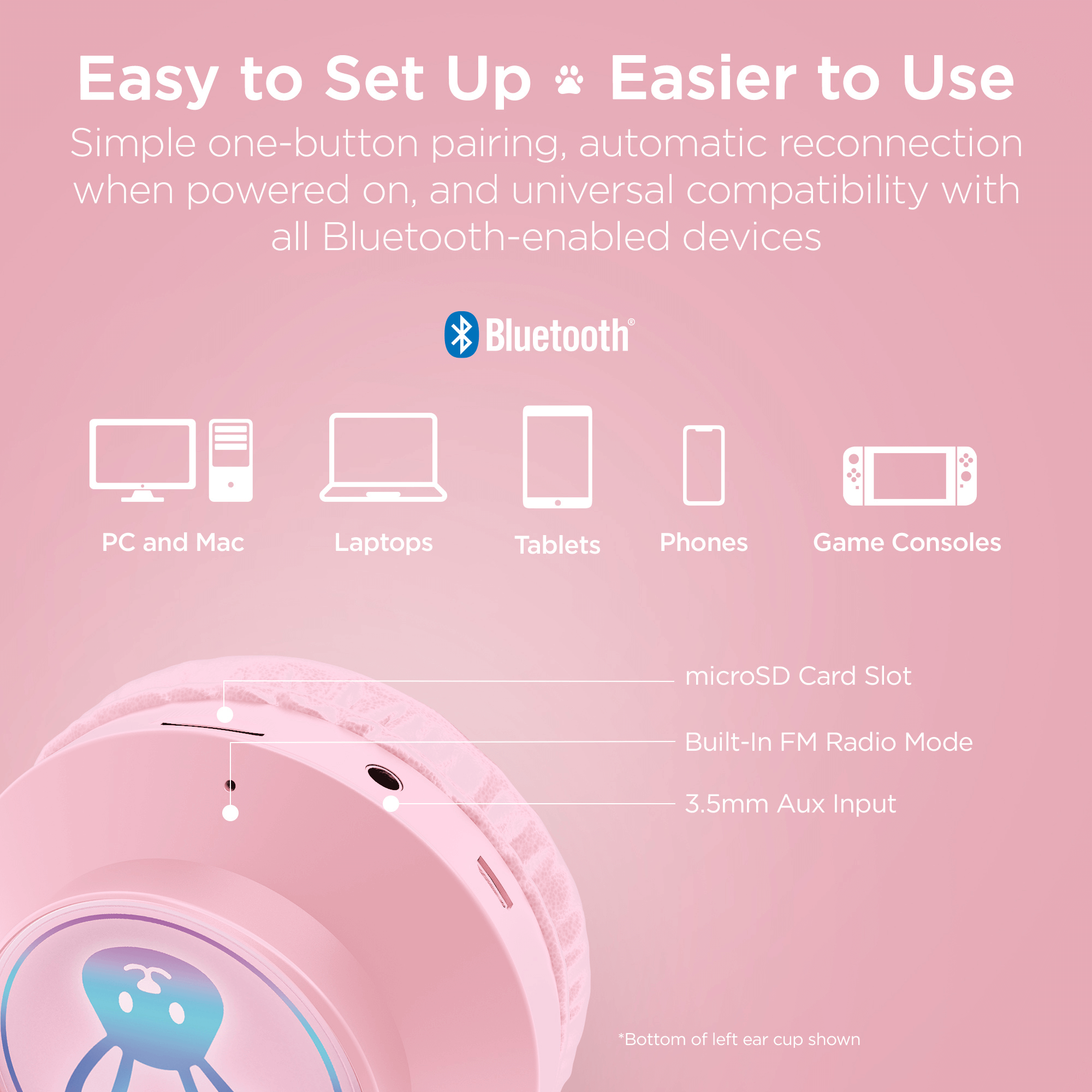 HyperGear Bunny Tracks Wireless Light-Up Headphones Jupiter Gear Home