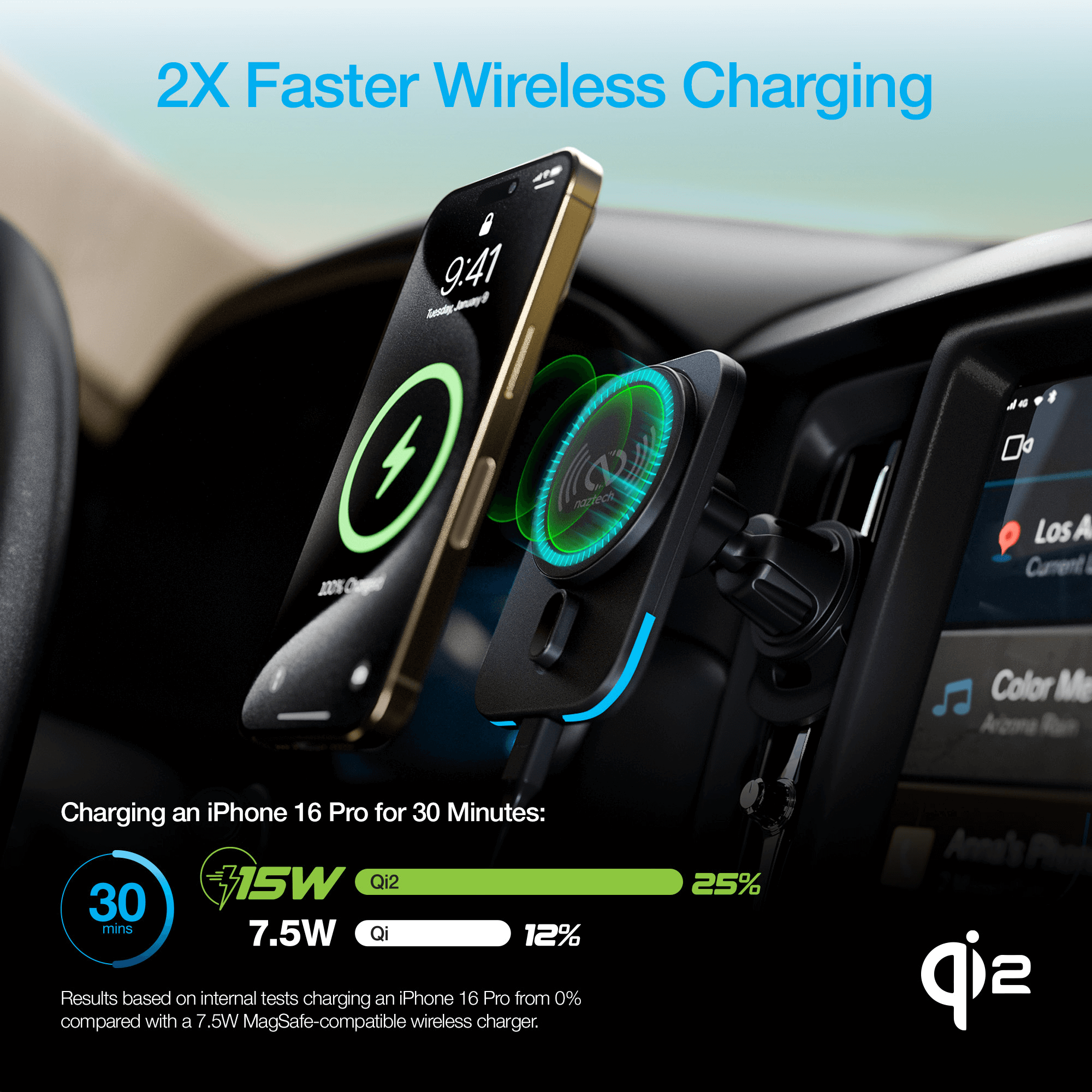 Naztech MagLock CAR 15W Magnetic Wireless Fast Charging Vent Mount with Qi2 Jupiter Gear Home