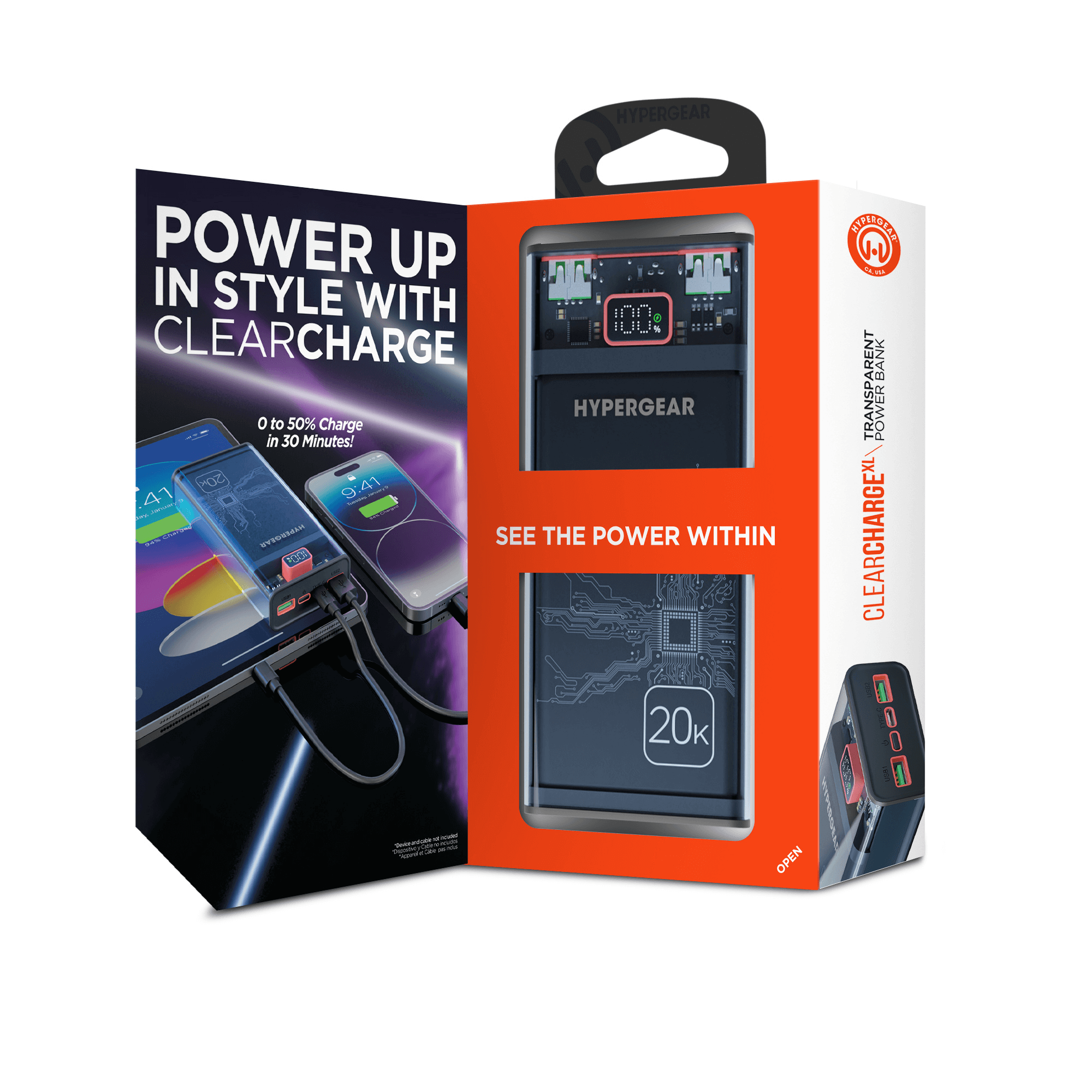 HyperGear ClearCharge XL 20000mAh Transparent PD Power Bank Jupiter Gear Home