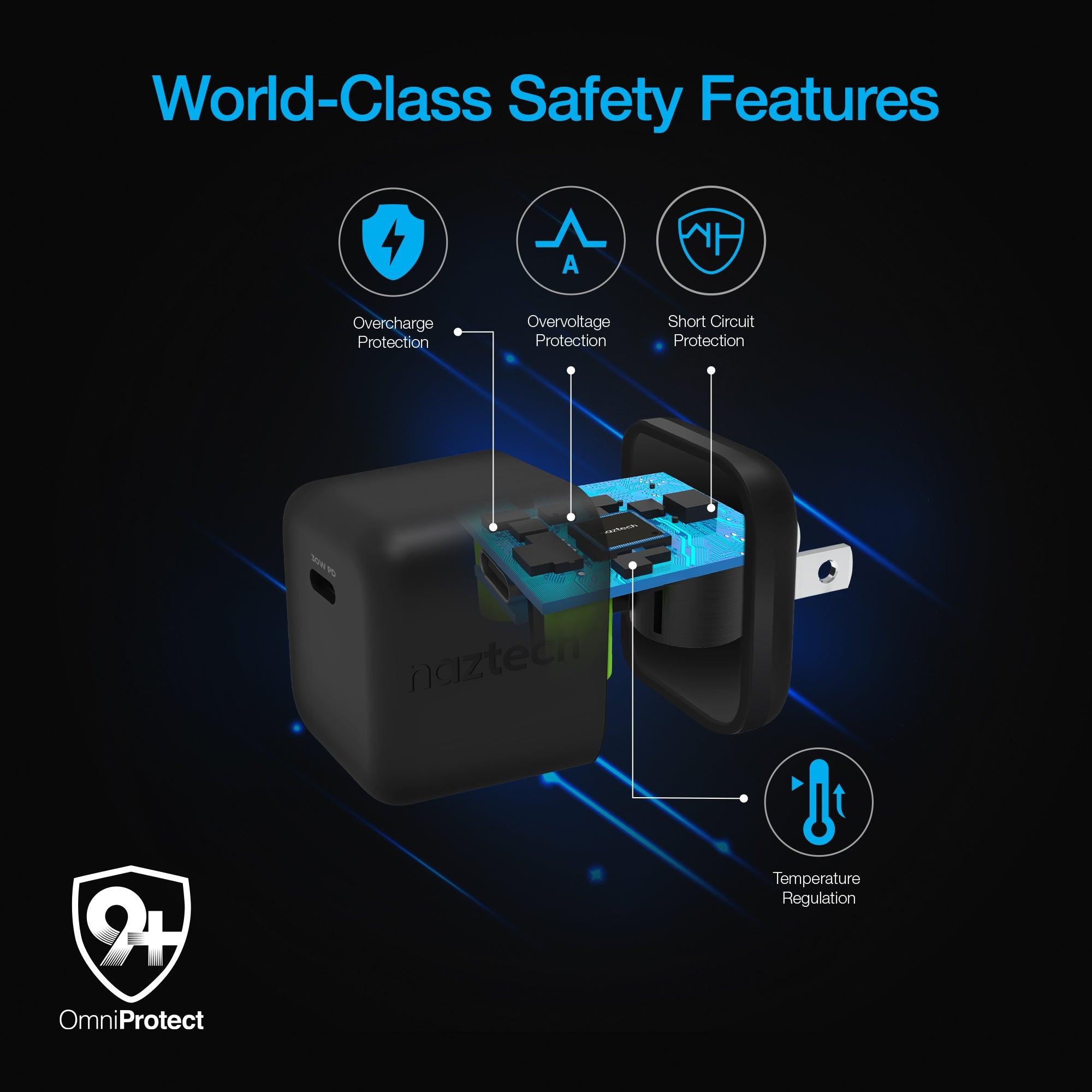 Naztech 30W PD Wall Charger + USB-C to USB-C Cable 6ft for Traveling Jupiter Gear Home