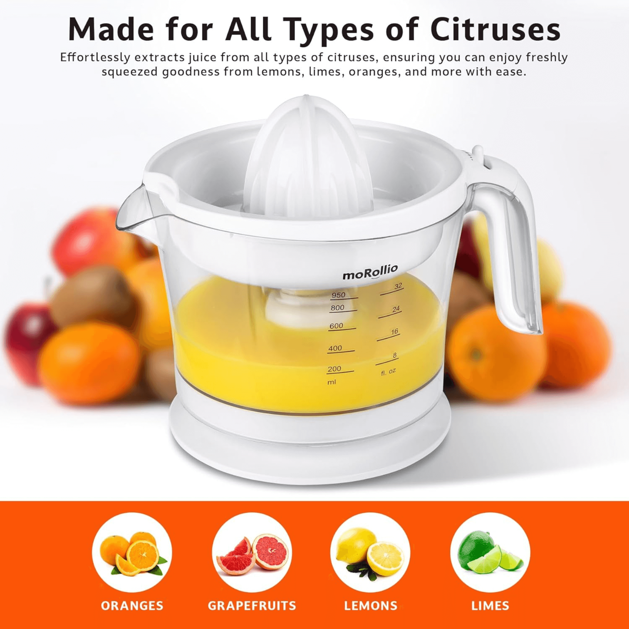 moRollio Compact 32oz Electric Citrus Juicer Jupiter Gear Home