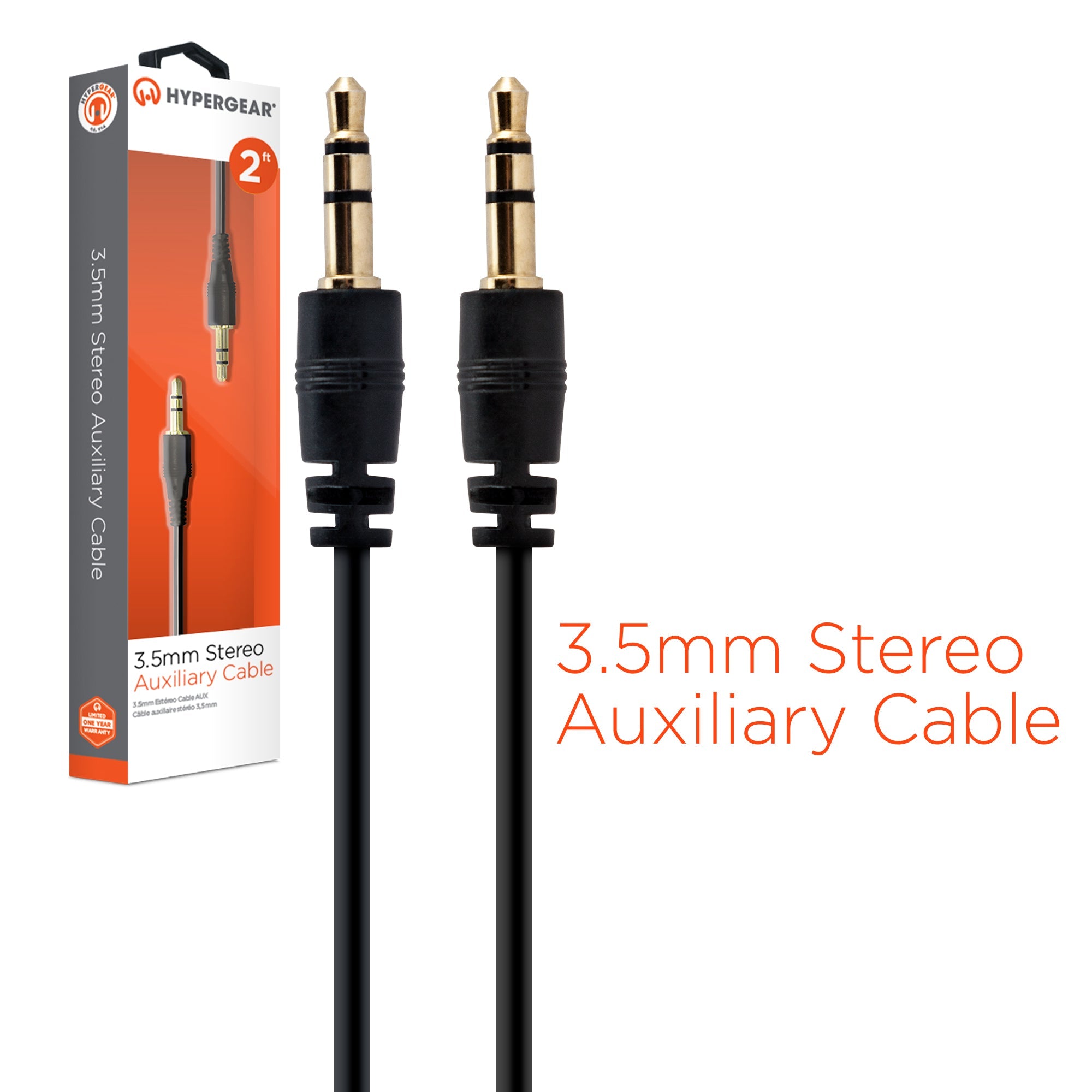 HyperGear 3.5mm Stereo AUX Cable 2ft Black (14029-HYP) Jupiter Gear Home