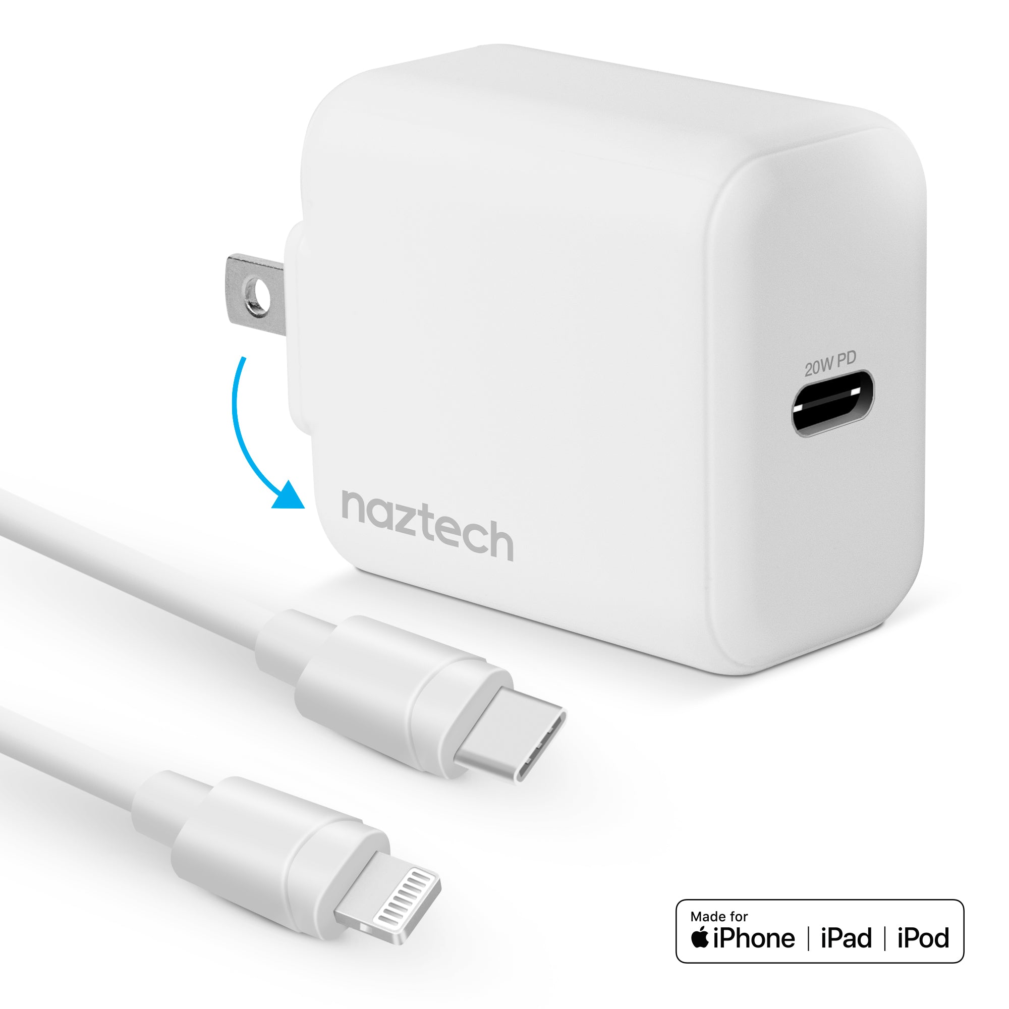 Naztech 20W PD Wall Charger + USB-C to Lightning 4ft Cable Jupiter Gear Home