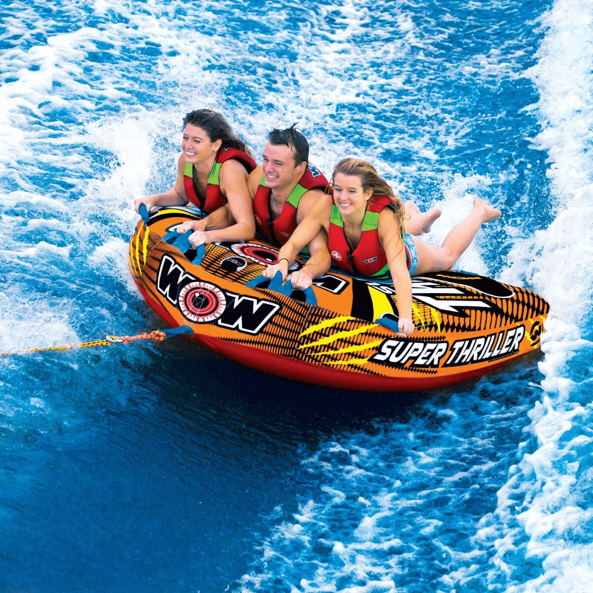 WOW Watersports Super Thriller 1 to 3 Person Inflatable Towable Deck Tube Jupiter Gear Home