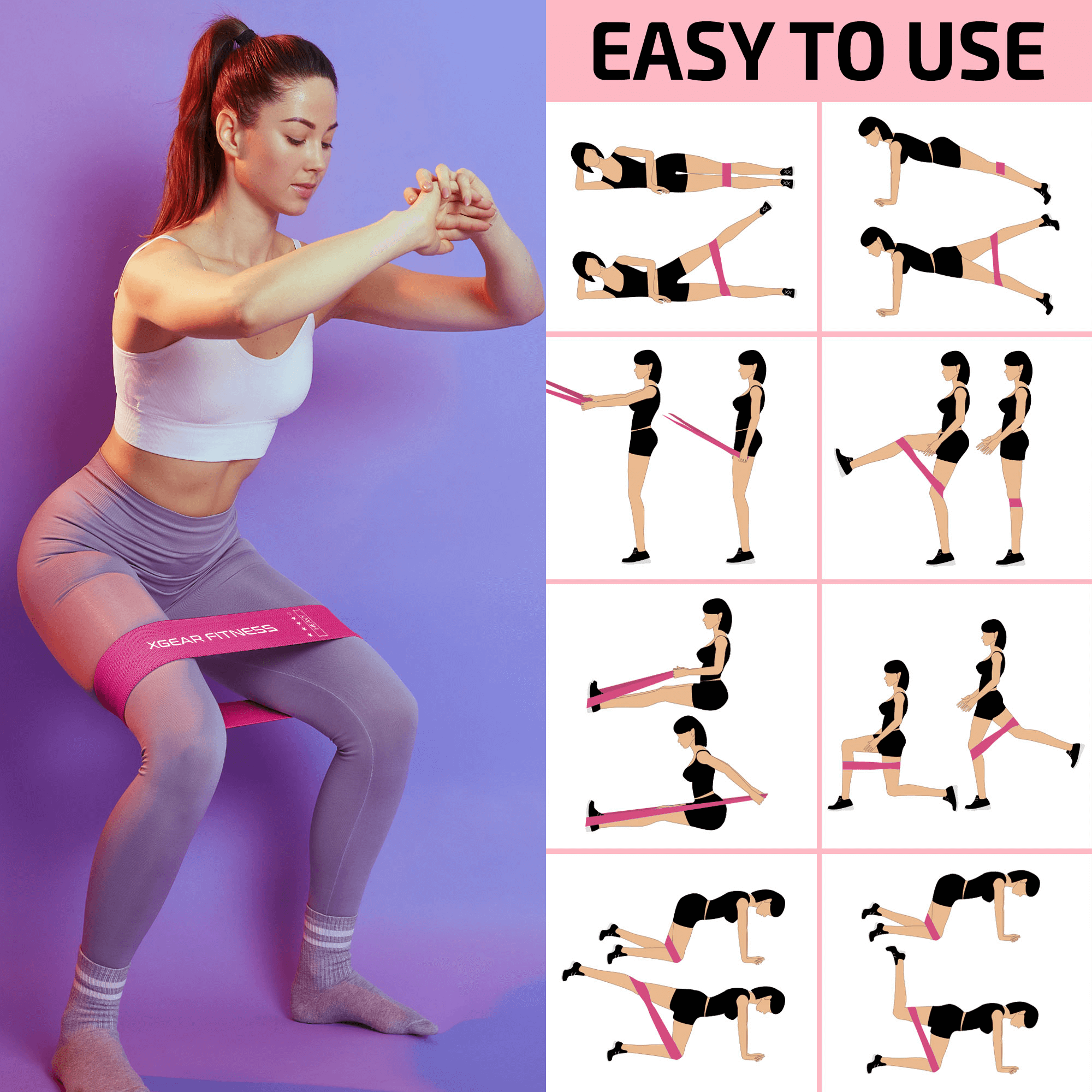 XGear Fitness Loop Resistance Band Set of 5 for Women with Carry Bag Jupiter Gear Home