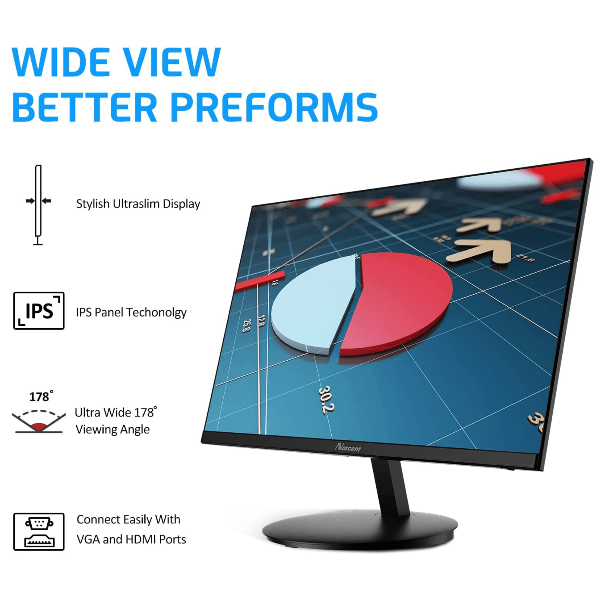 Norcent 24 Inch Frameless Computer Monitor FHD 75HZ VA with Built-In Speakers Jupiter Gear Home