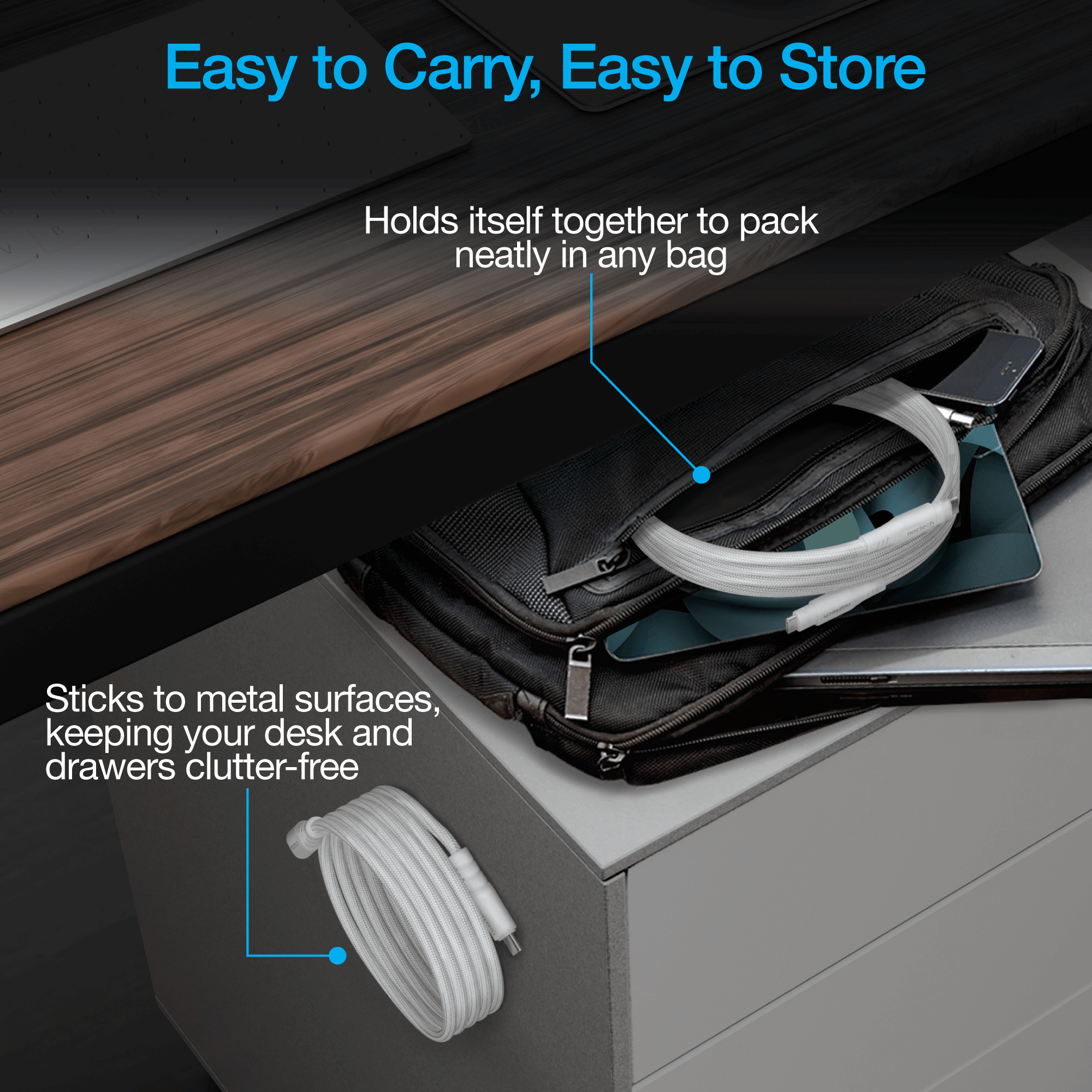 Naztech REcoil USB-C to USB-C Magnetic Cable 6ft Jupiter Gear Home