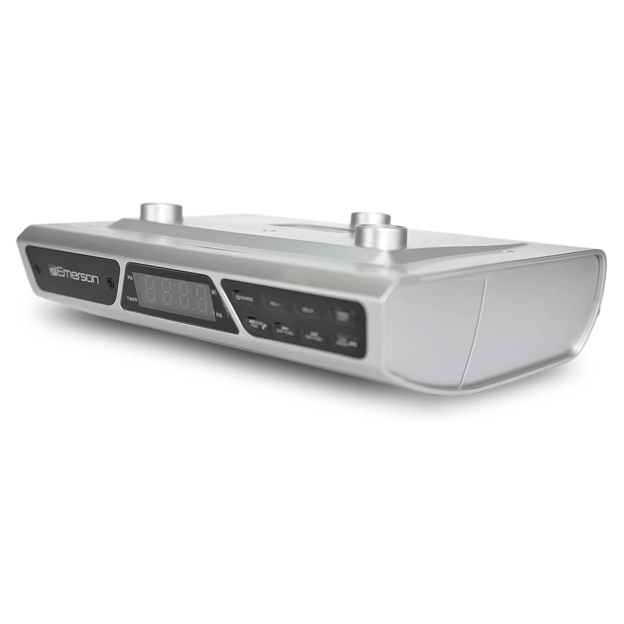 Emerson Under Cabinet FM Radio w Bluetooth, Station Memory and Clock with Timer Jupiter Gear Home