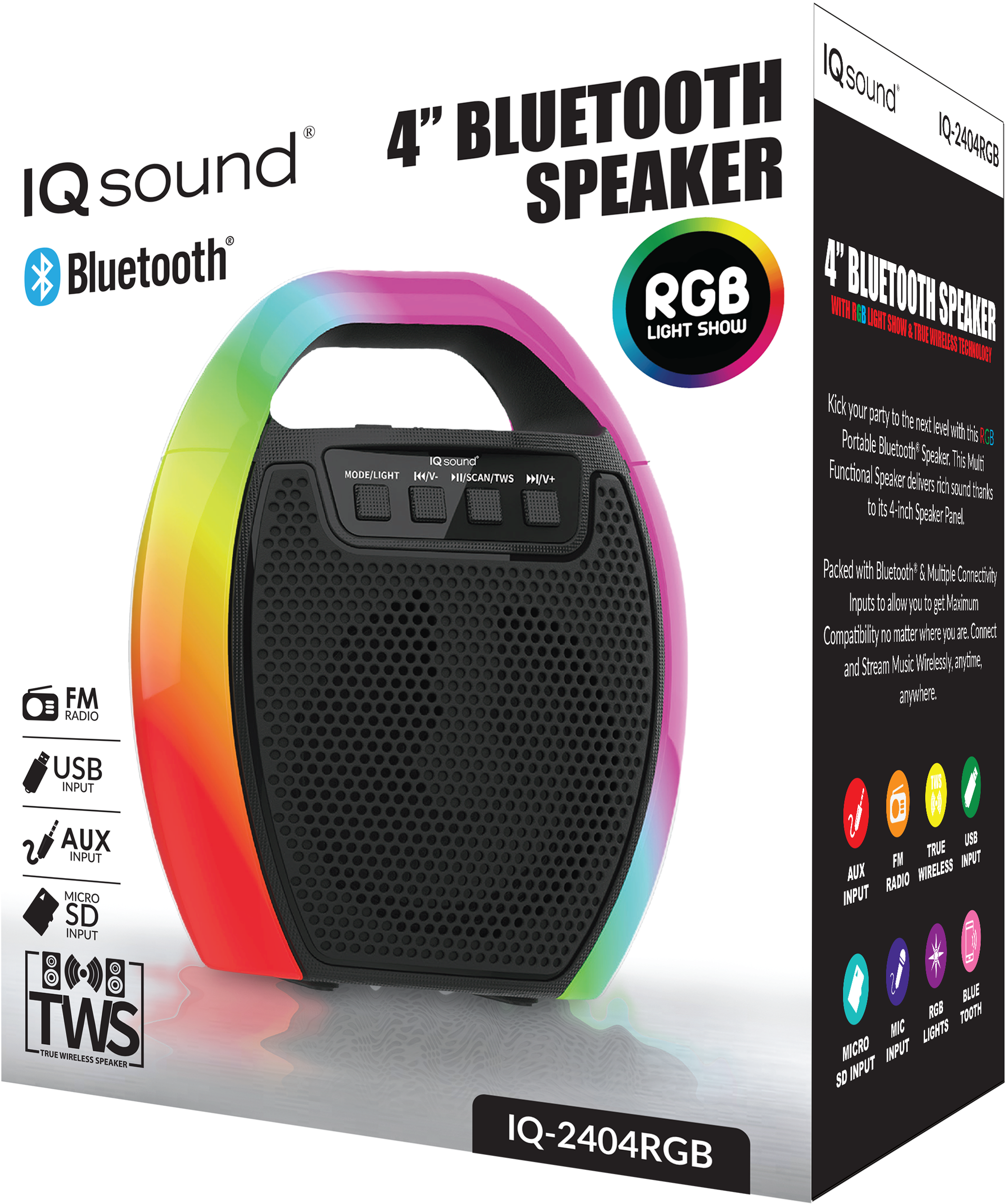 Supersonic 4" Portable Bluetooth Speaker with RGB Handle with FM Radio & TWS (IQ-2404RGB) Jupiter Gear Home