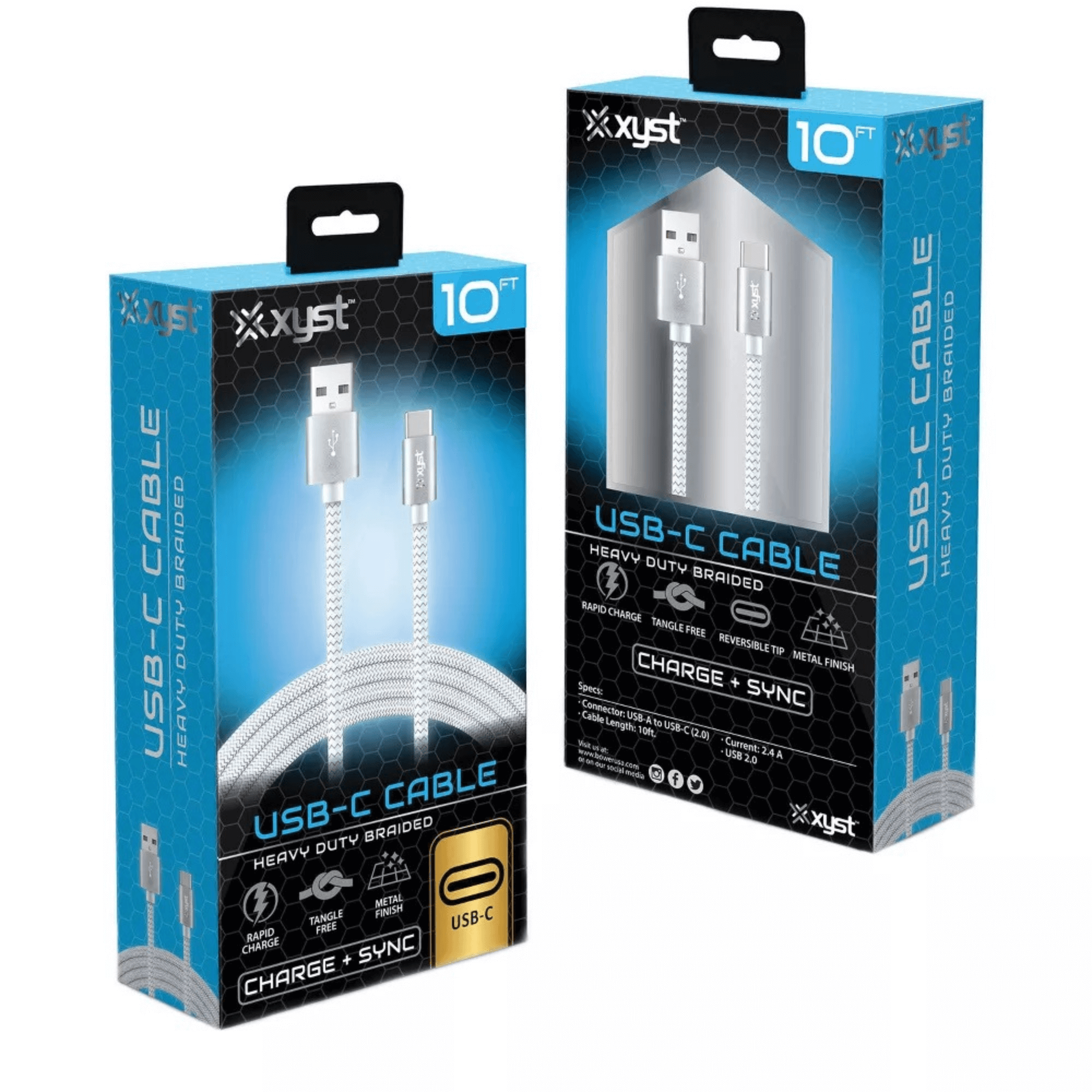 Xyst Charge and Sync USB to USB-C Braided Cable 10Ft Jupiter Gear Home