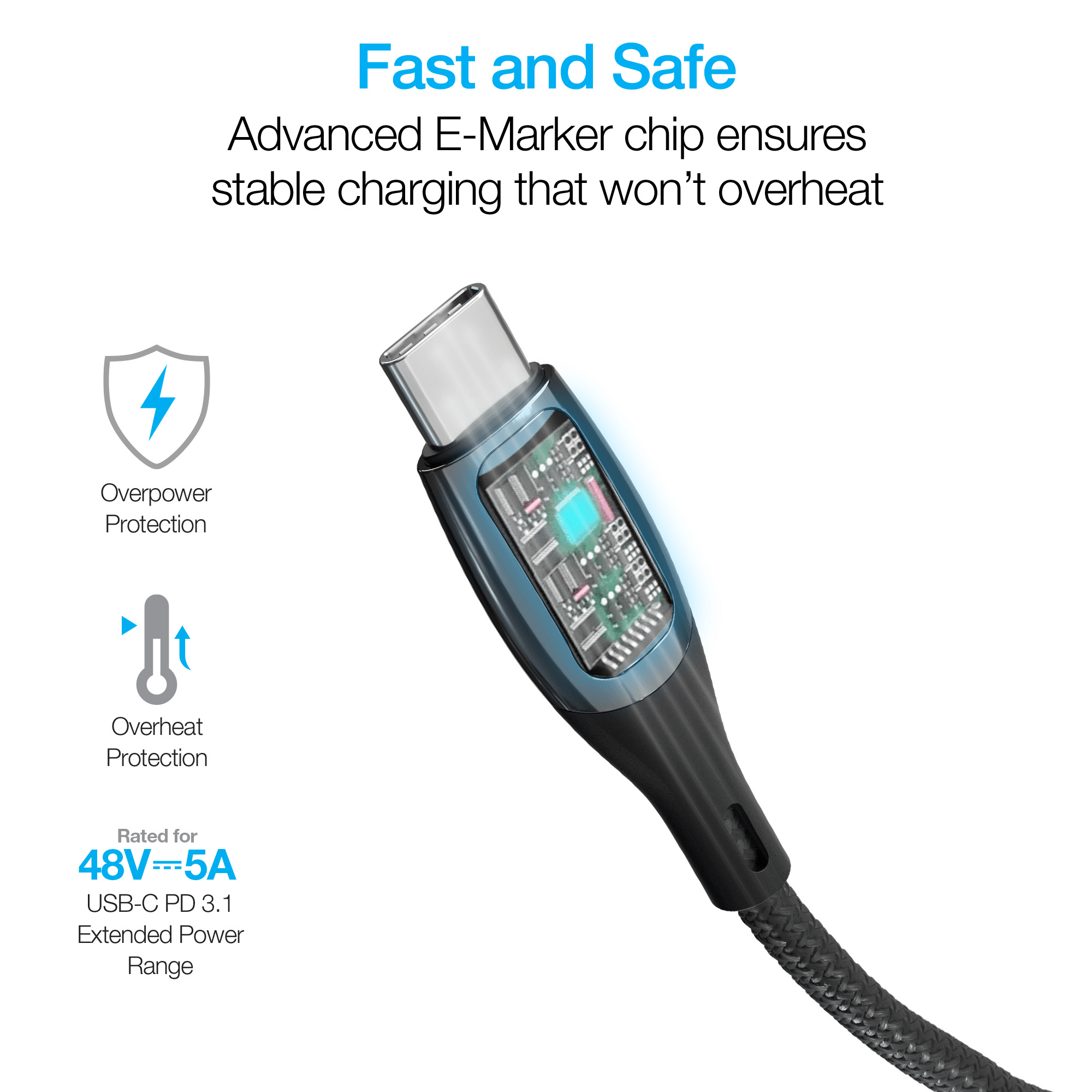 Naztech DigiWATT USB-C to USB-C Digital LED Cable 12ft Jupiter Gear Home