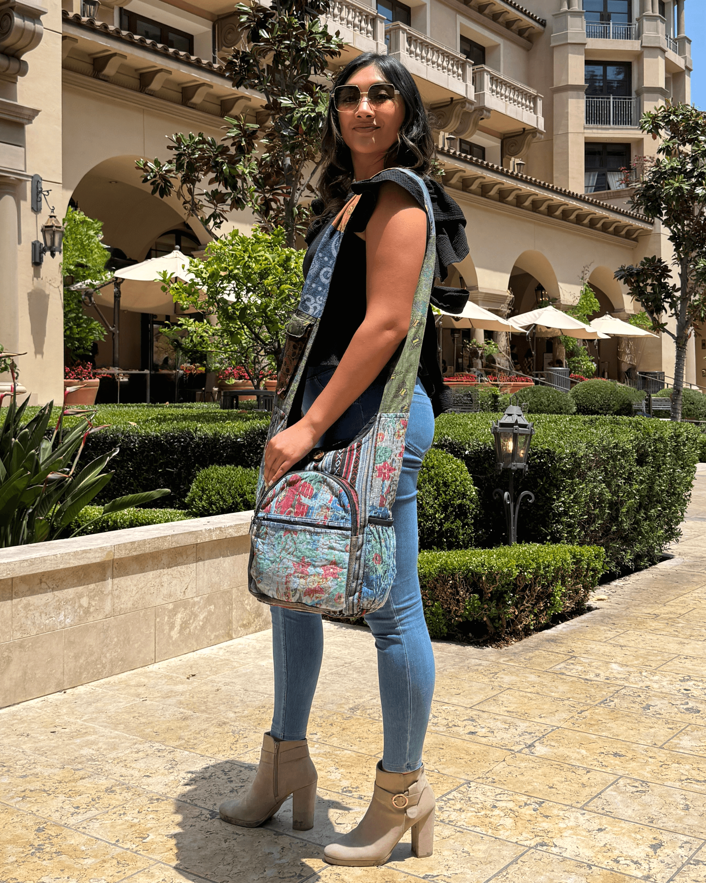 Kathmandu Collection Vintage Patchwork Hobo Bag with Water Bottle Pockets Jupiter Gear Home