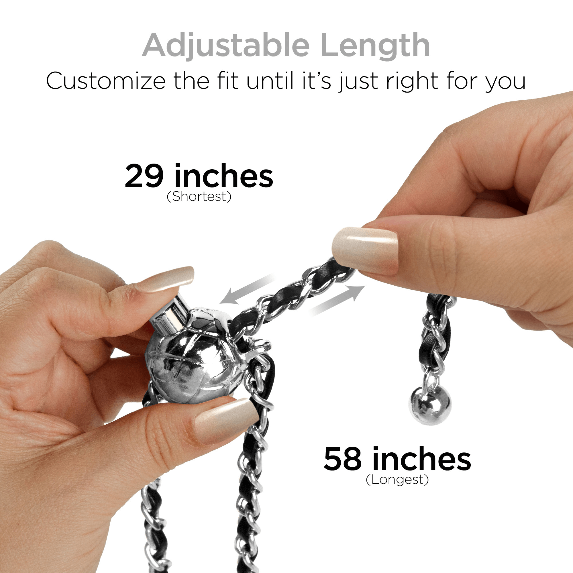 HyperGear TECHcessories Silver Chain with Black Vegan Leather Universal Crossbody Phone Strap Jupiter Gear Home