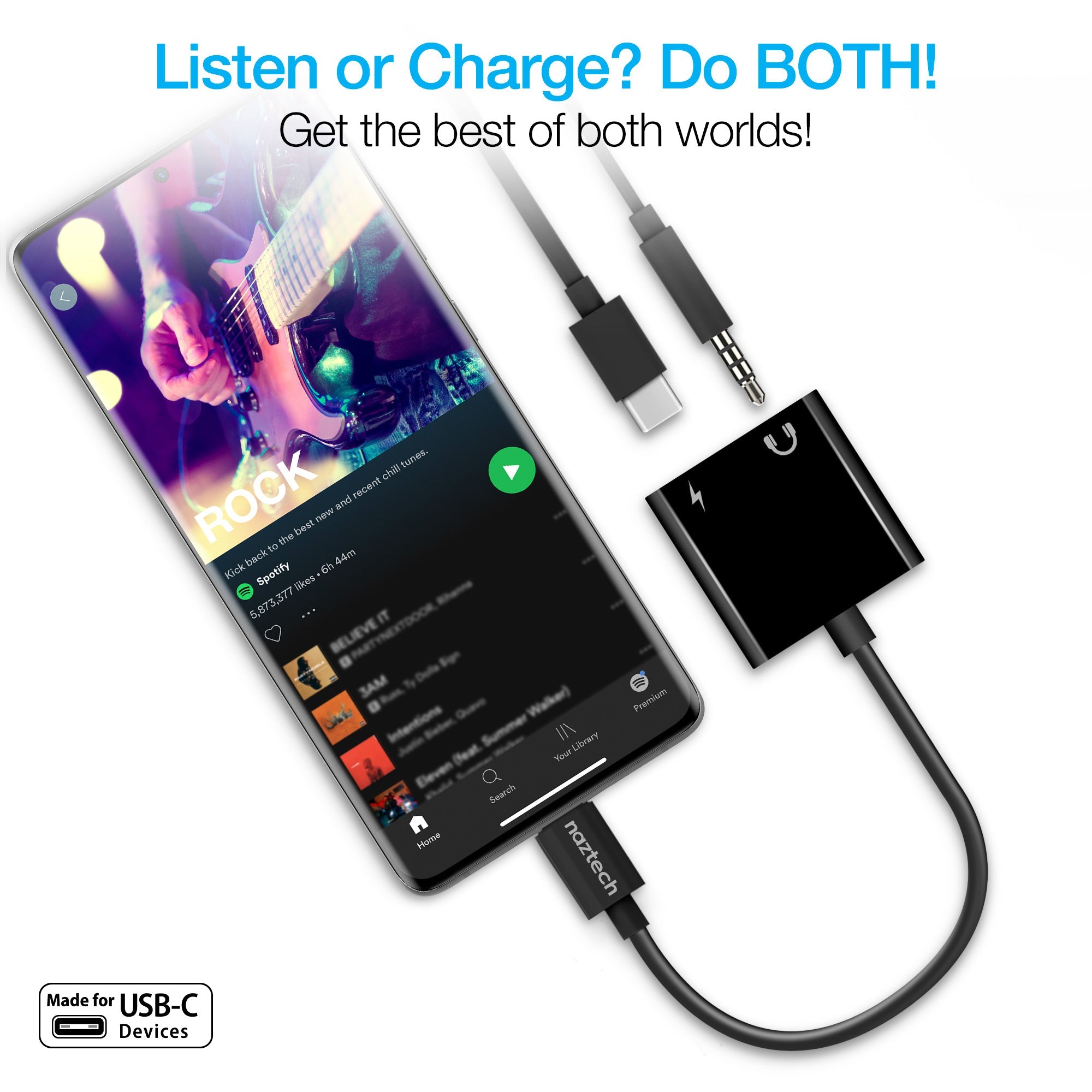 Naztech USB-C and 3.5mm Audio + Charge Adapter Jupiter Gear Home