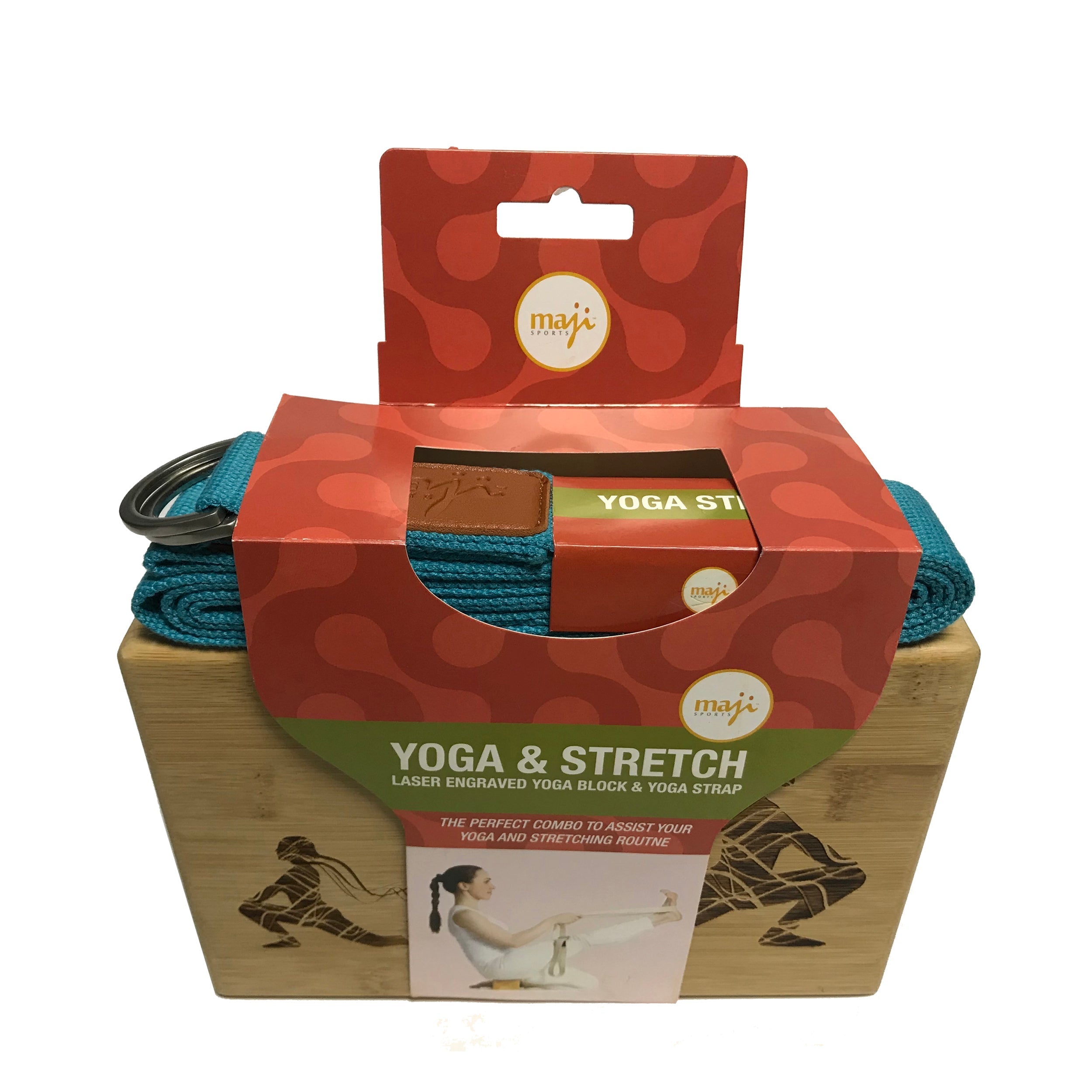 Maji Sports Laser Engraved Bamboo Yoga Block & Strap Combo Jupiter Gear Home