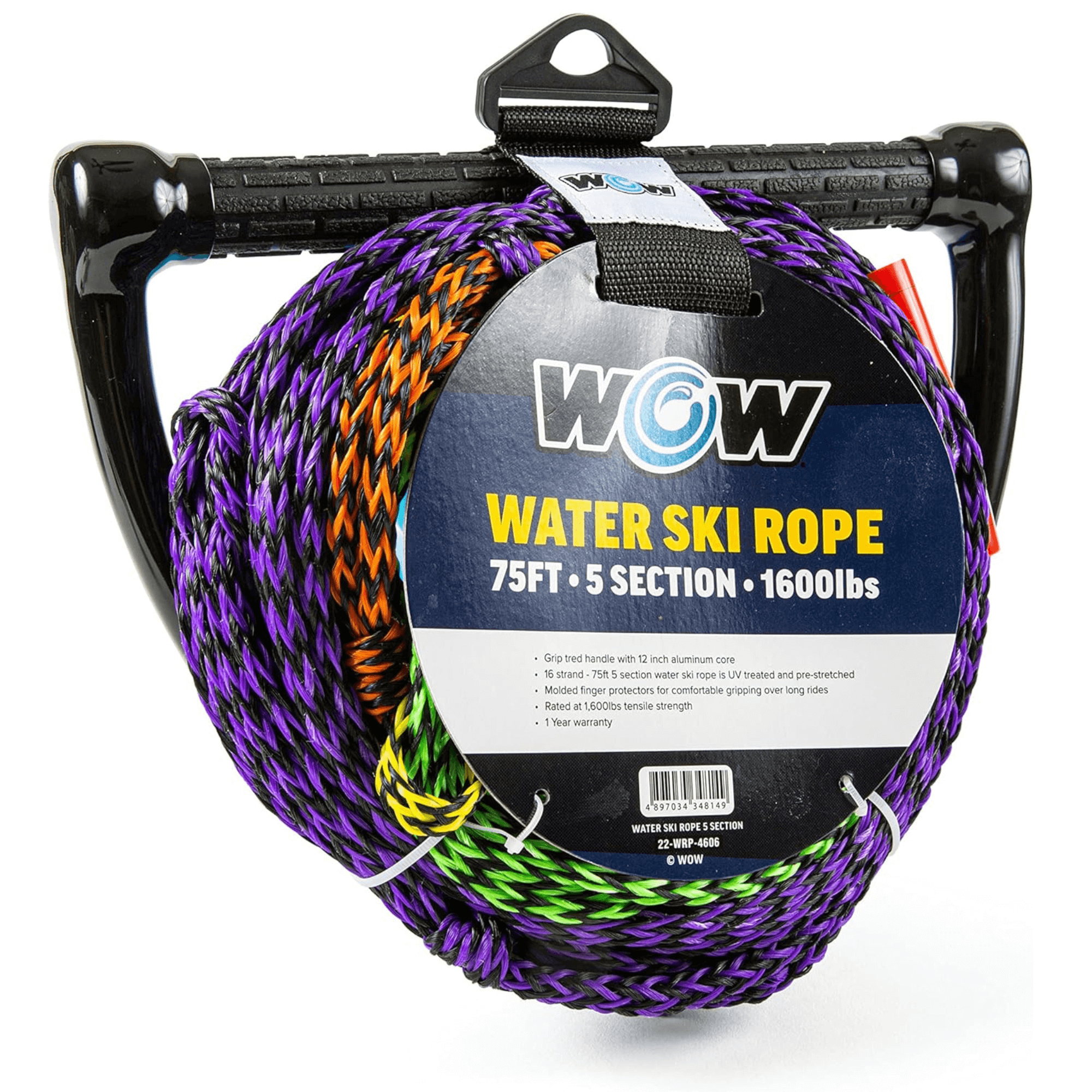 WOW Watersports 75ft 5-Section Pre-Stretched Water Ski Rope Jupiter Gear Home