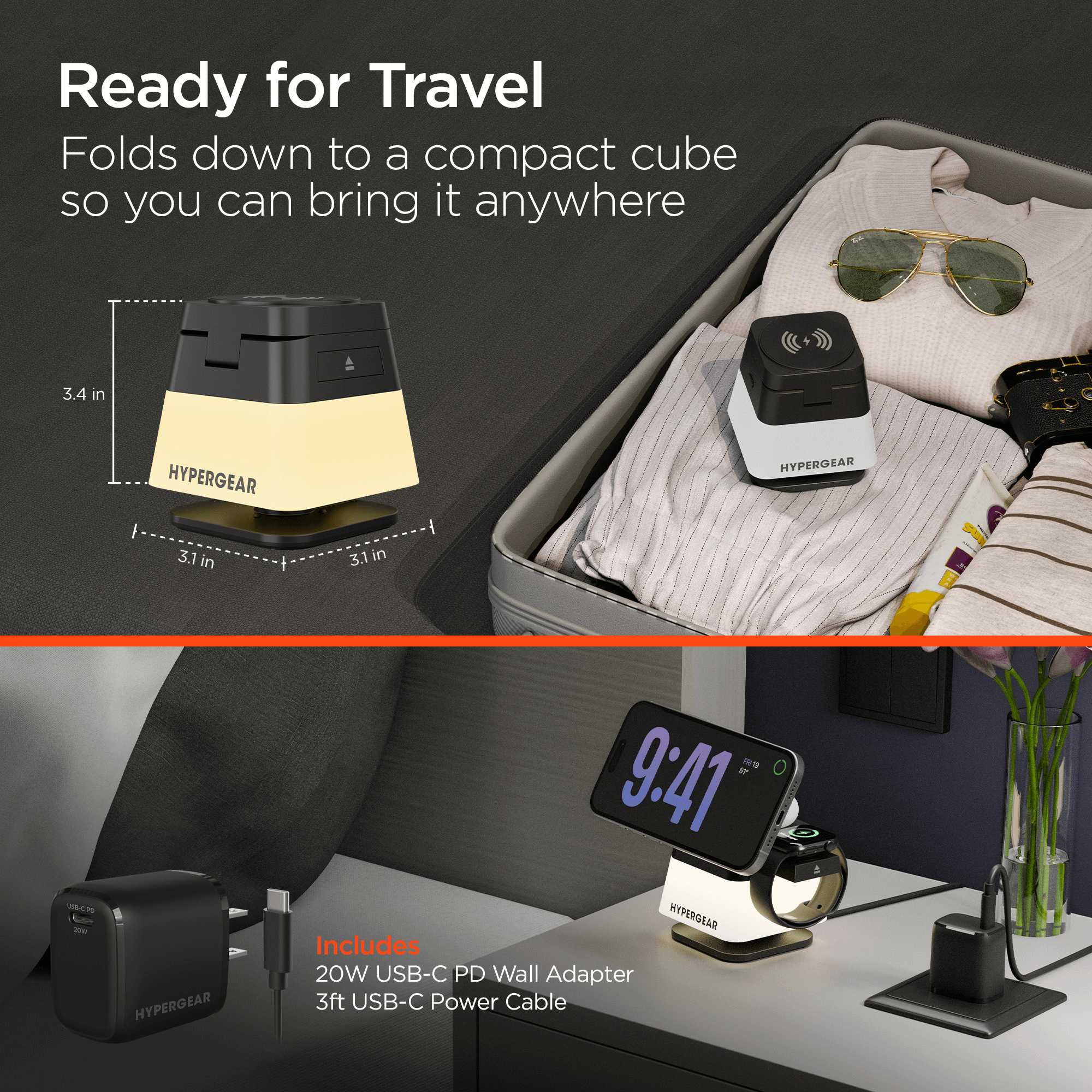 HyperGear PowerFold Cube RGB 3-in-1 Wireless Charging Stand Jupiter Gear Home