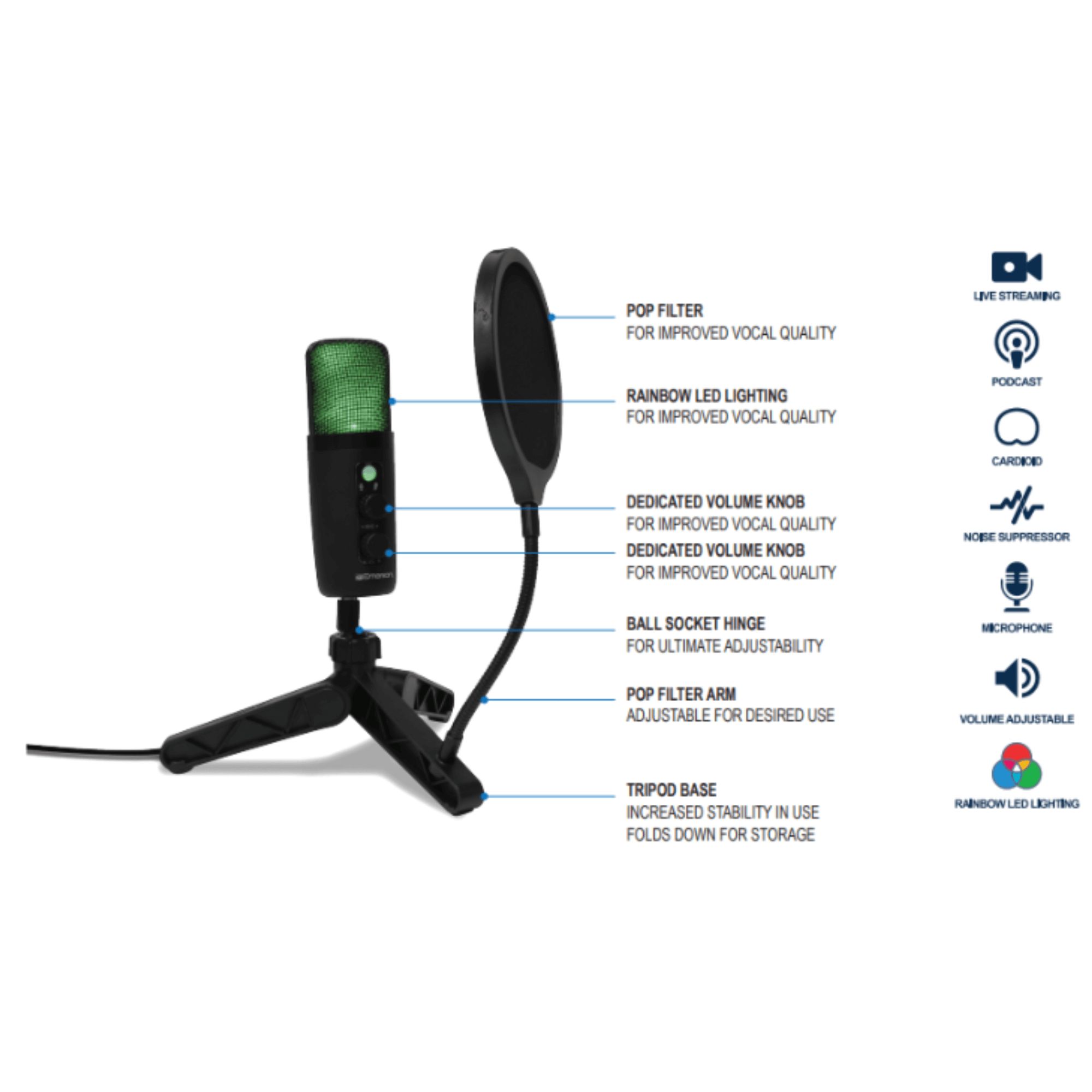 Emerson USB Gaming and Streaming Condenser Microphone with LED Lighting Jupiter Gear Home