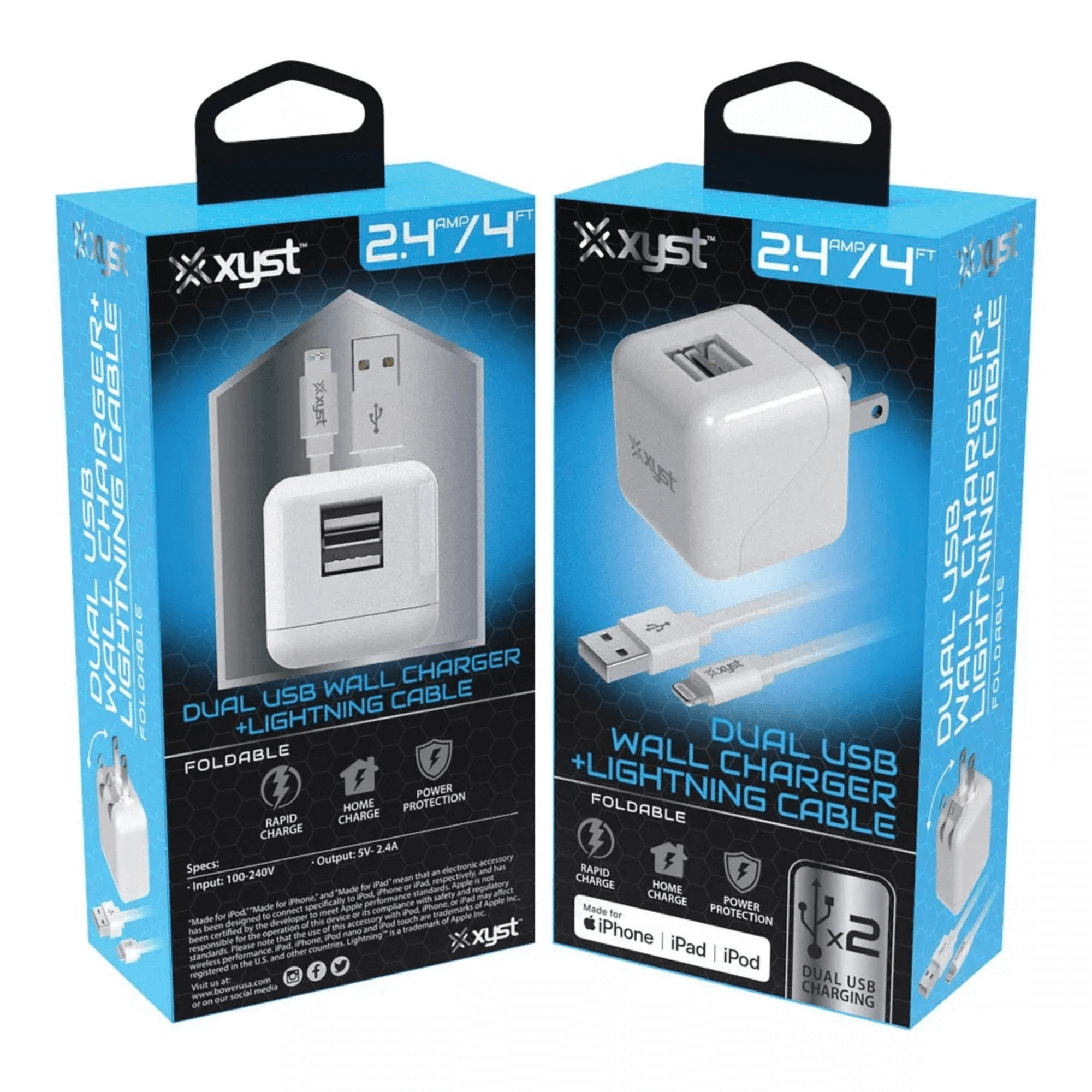 Xyst 2.4-Amp Dual USB Wall Charger With 4Ft Lightning Cable Jupiter Gear Home