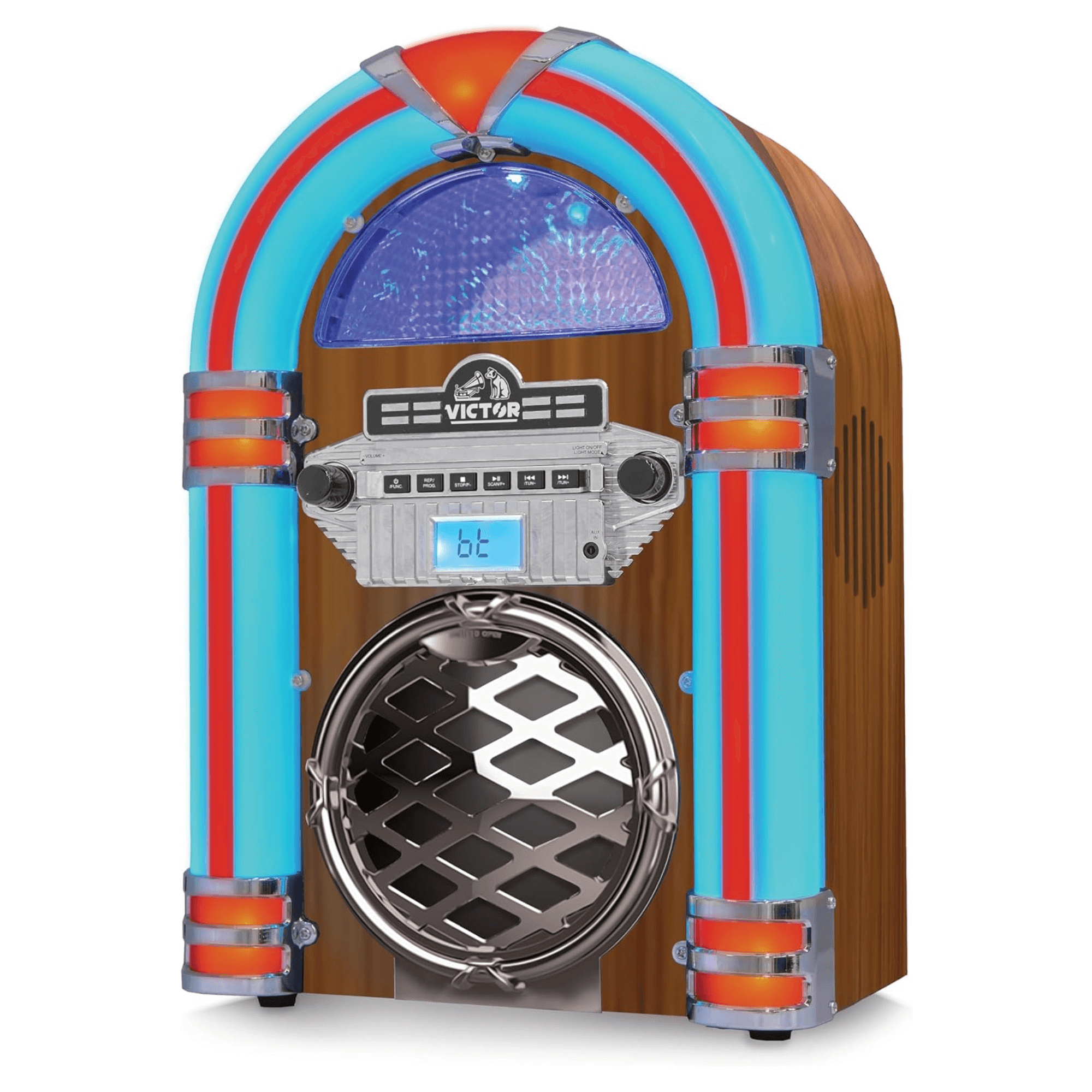 Victor Broadway II Desktop CD Jukebox with Multi-Color LED Lighting and FM Radio Jupiter Gear Home