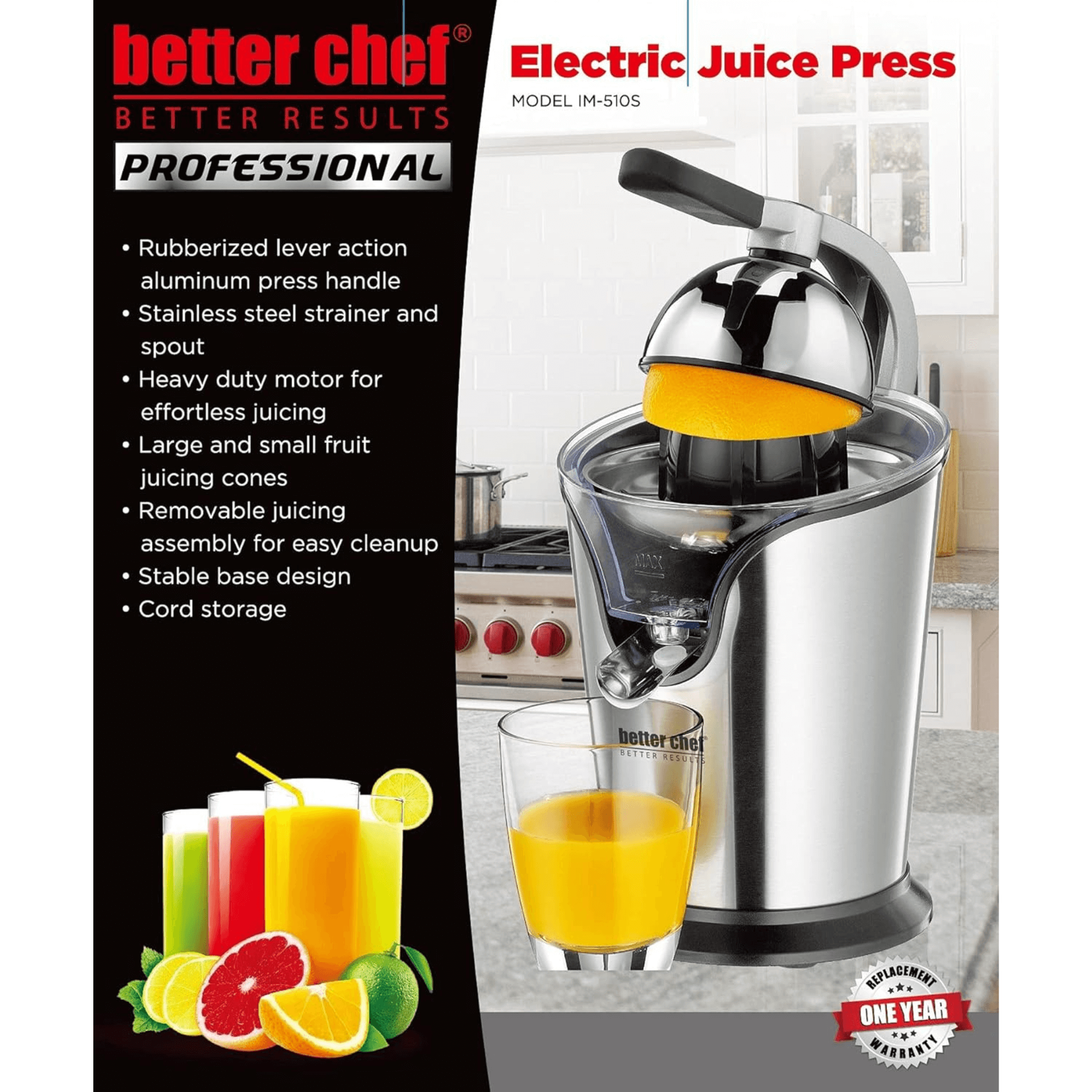 Better Chef High Power Deluxe Stainless Steel Electric Citrus Juice Press Jupiter Gear Home