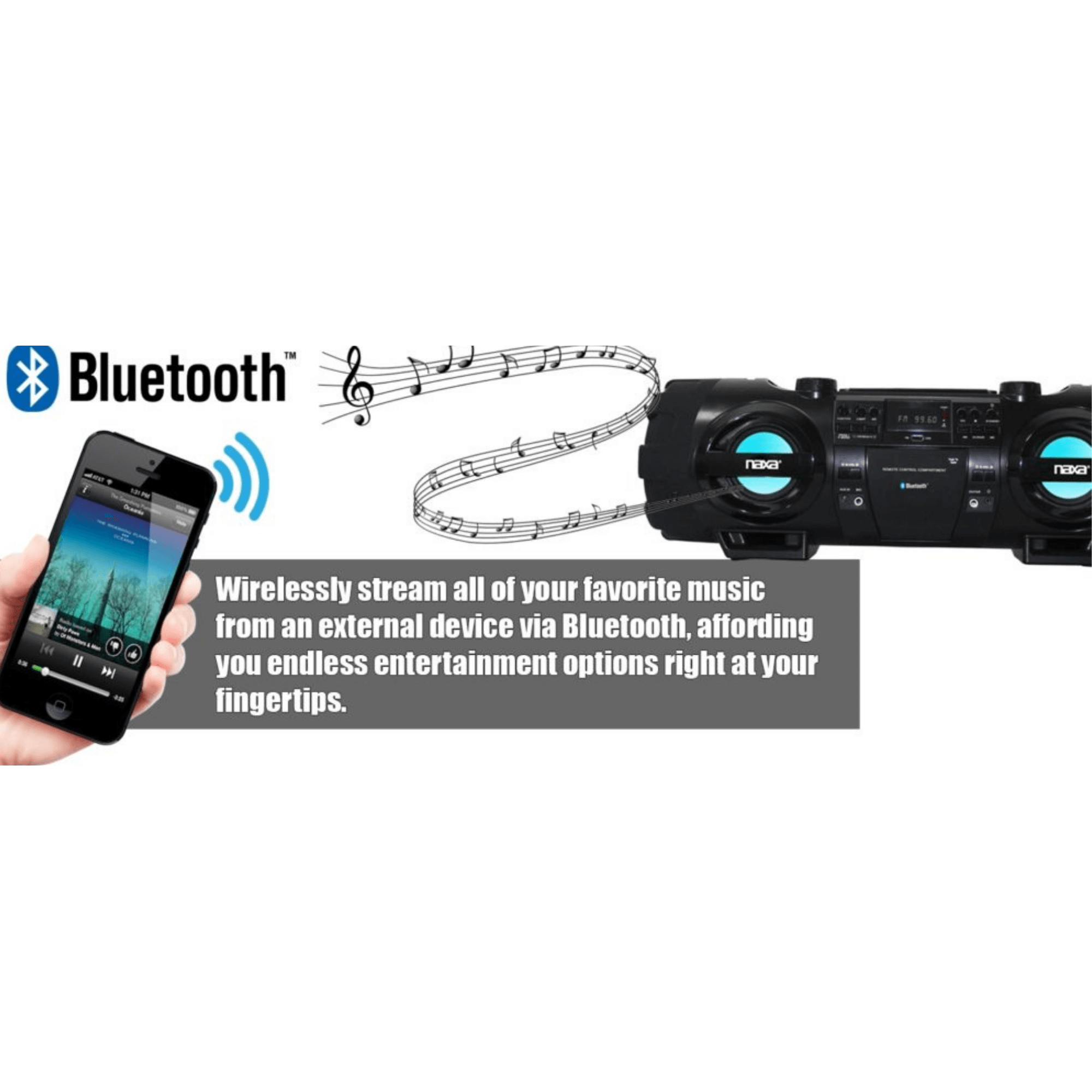 Naxa MP3/CD Bass Reflex Bluetooth Boombox - Refurbished Jupiter Gear Home