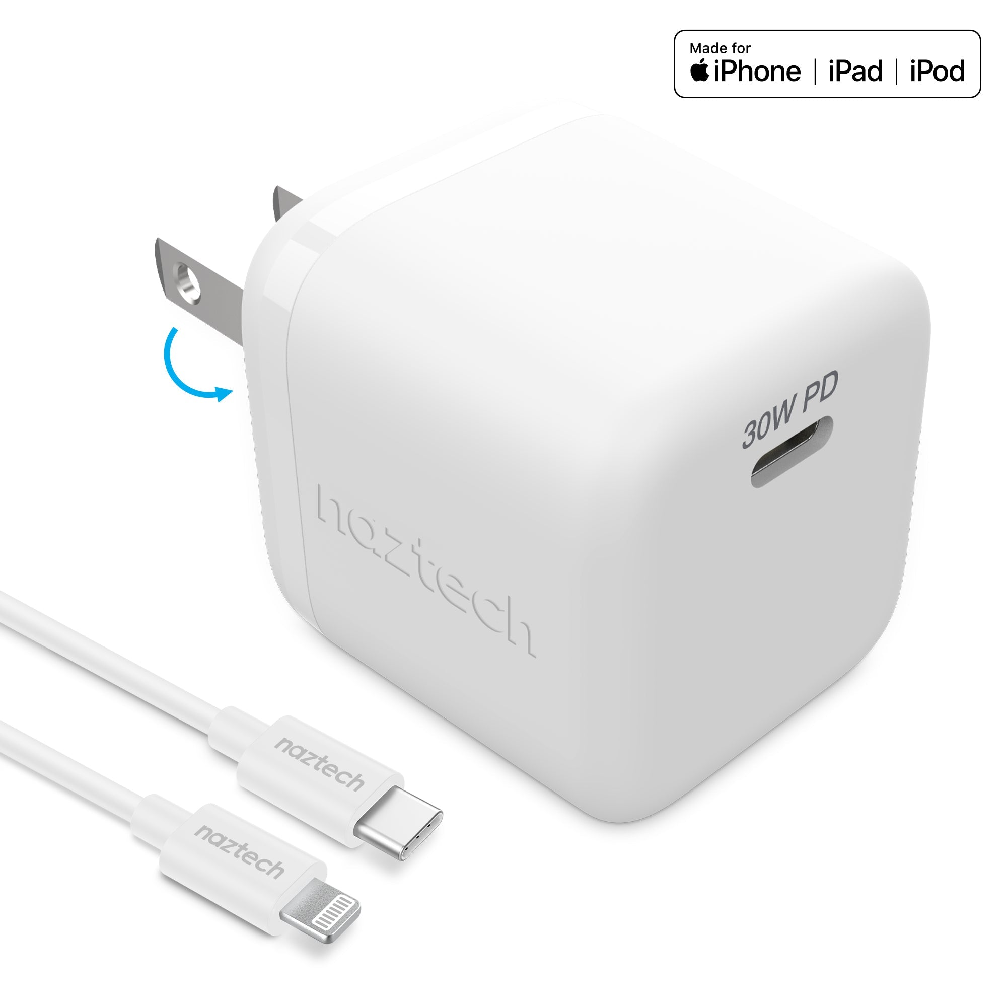 Naztech 30W PD Smart Chip Tech Wall Charger + USB-C to MFI Cable 6ft Jupiter Gear Home