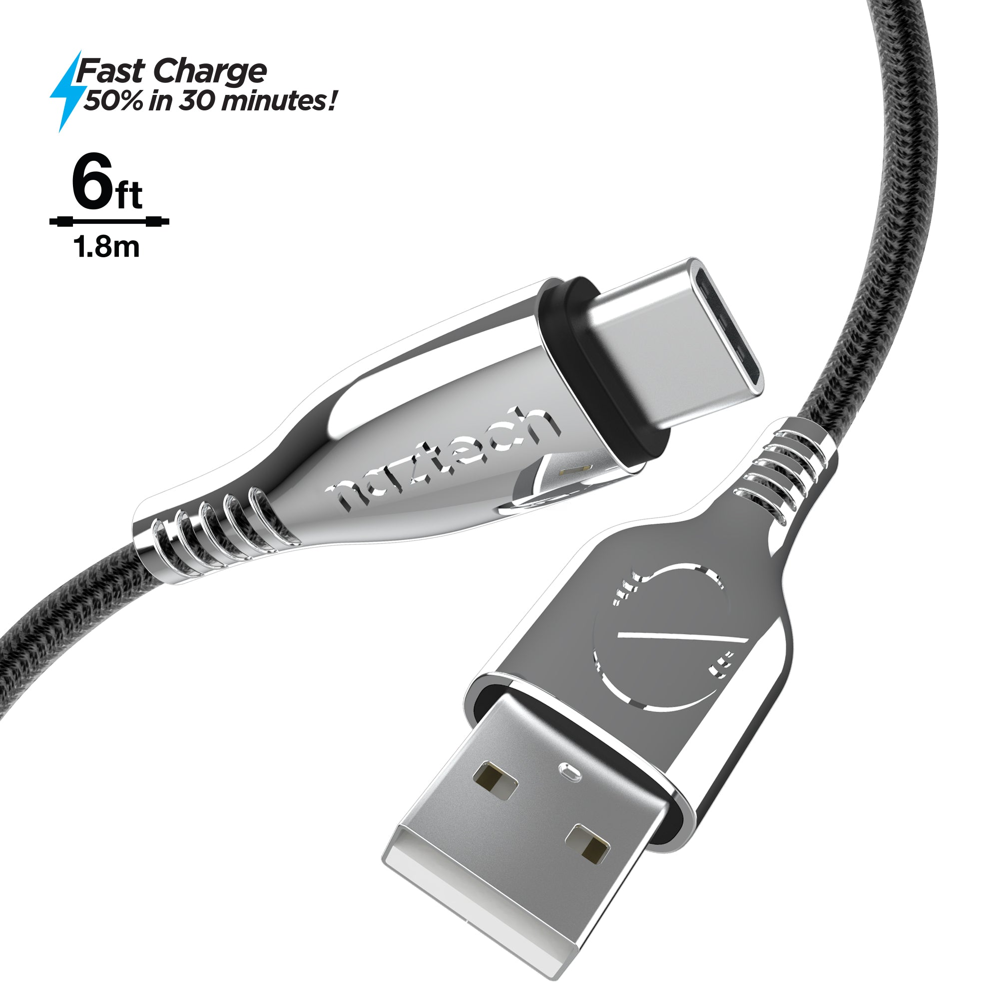 Naztech Titanium USB to USB-C Braided Cable 6ft Jupiter Gear Home