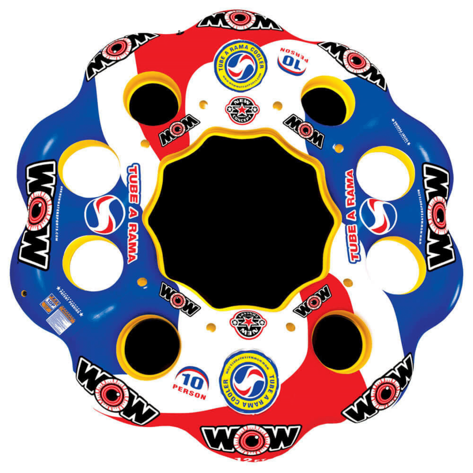 WOW Watersports 10 Person Tube A Rama w 2 Large Built-In Coolers and 8 Cup Holders Jupiter Gear Home