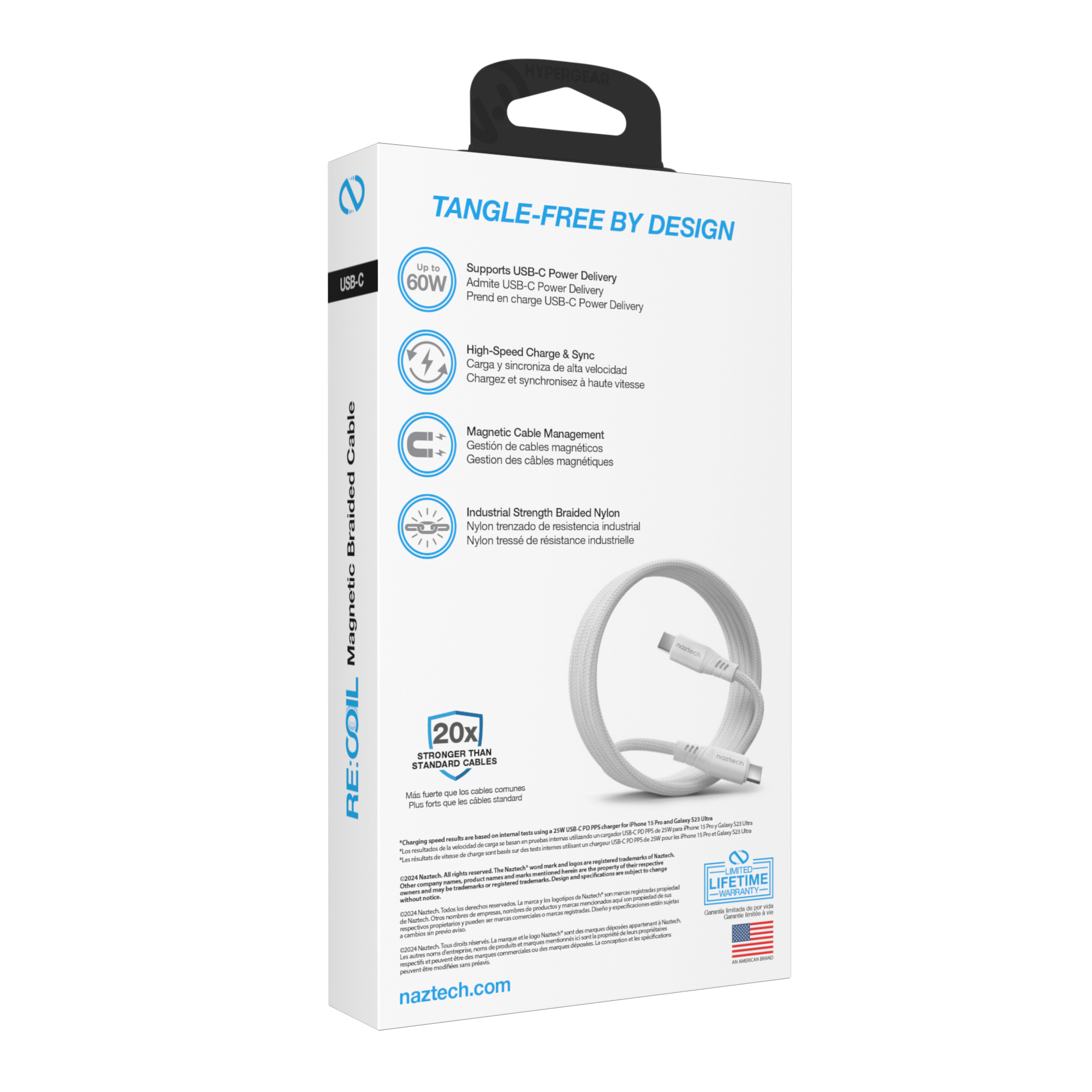 Naztech REcoil USB-C to USB-C Magnetic Cable 6ft Jupiter Gear Home