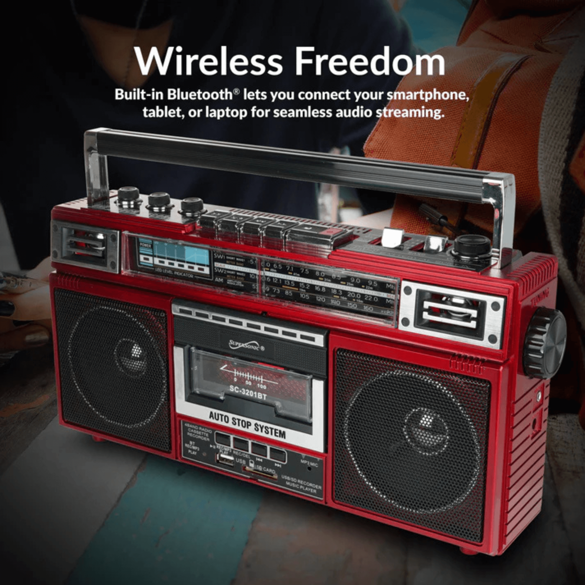 Supersonic 4 Band Bluetooth Radio &amp; Cassette Player + Cassette To Mp3 Converter Jupiter Gear Home