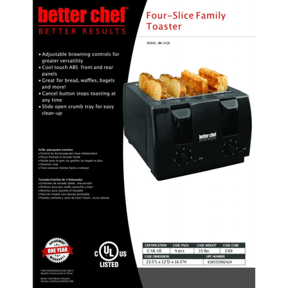 Better Chef Wide Slot 4-Slice Dual Control Toaster Jupiter Gear Home