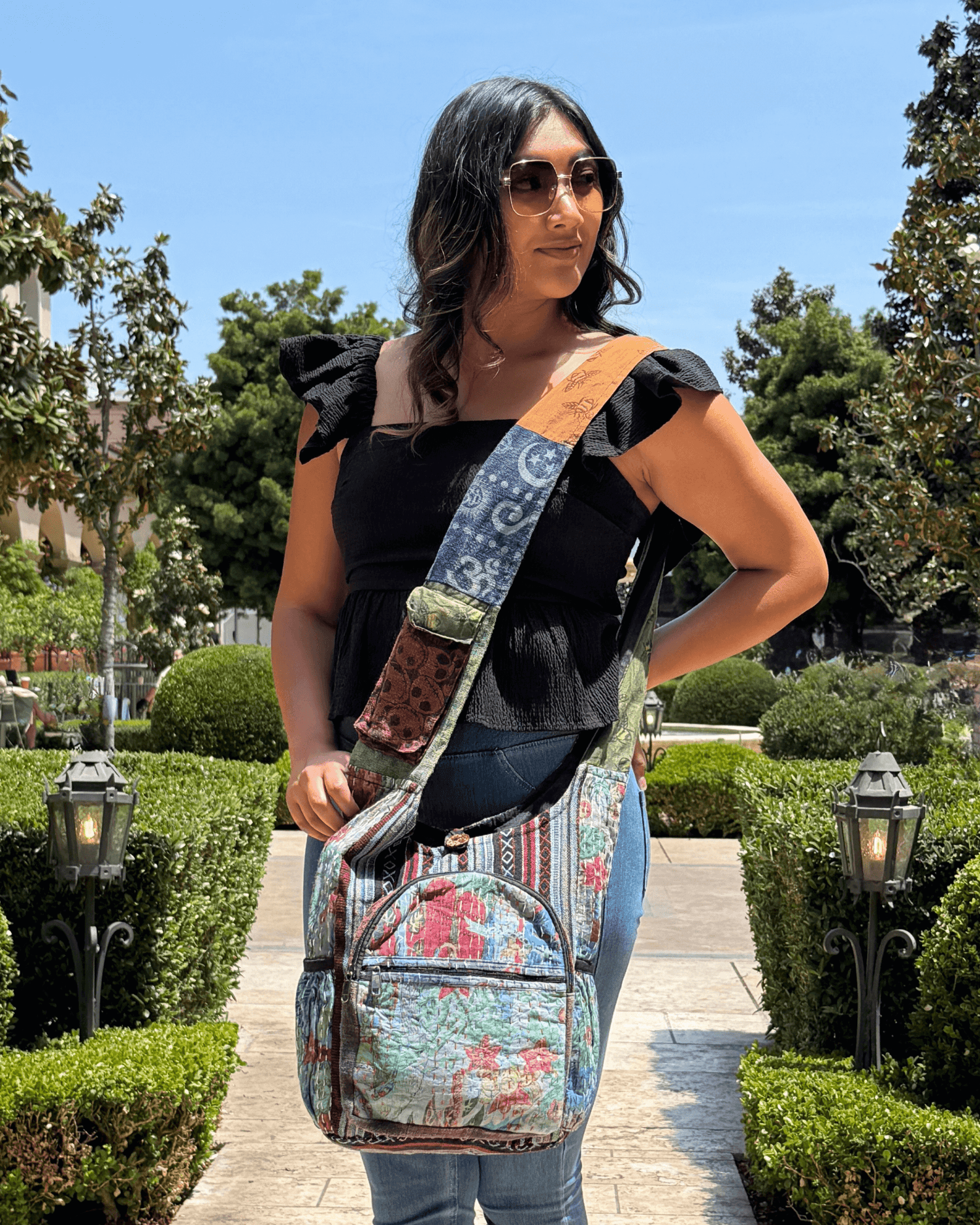 Kathmandu Collection Vintage Patchwork Hobo Bag with Water Bottle Pockets Jupiter Gear Home