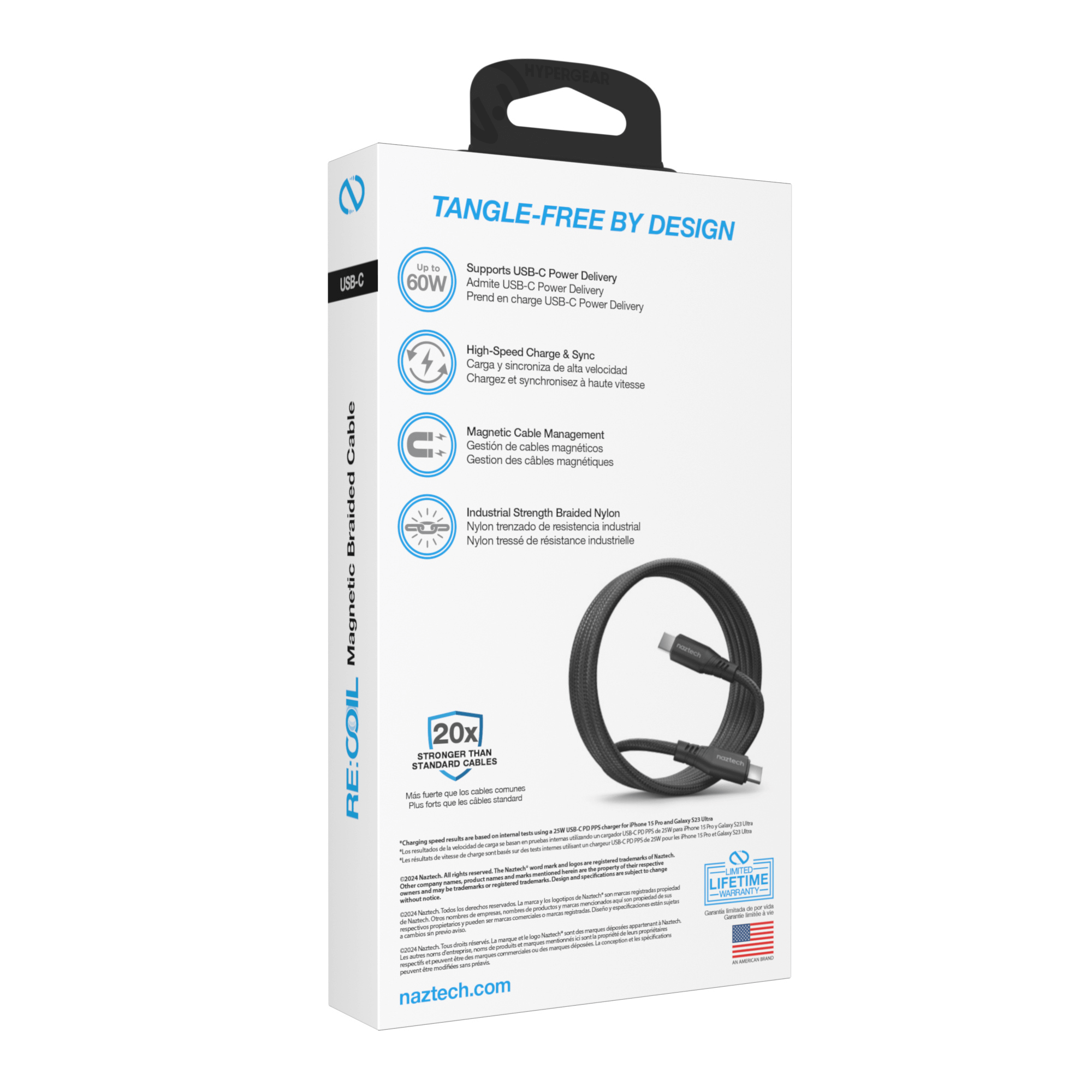Naztech REcoil USB-C to USB-C Magnetic Cable 6ft Jupiter Gear Home