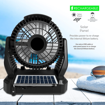 Supersonic Solar-Powered BT Speaker with FM Radio, LED Flashlight, and Fan Jupiter Gear Home