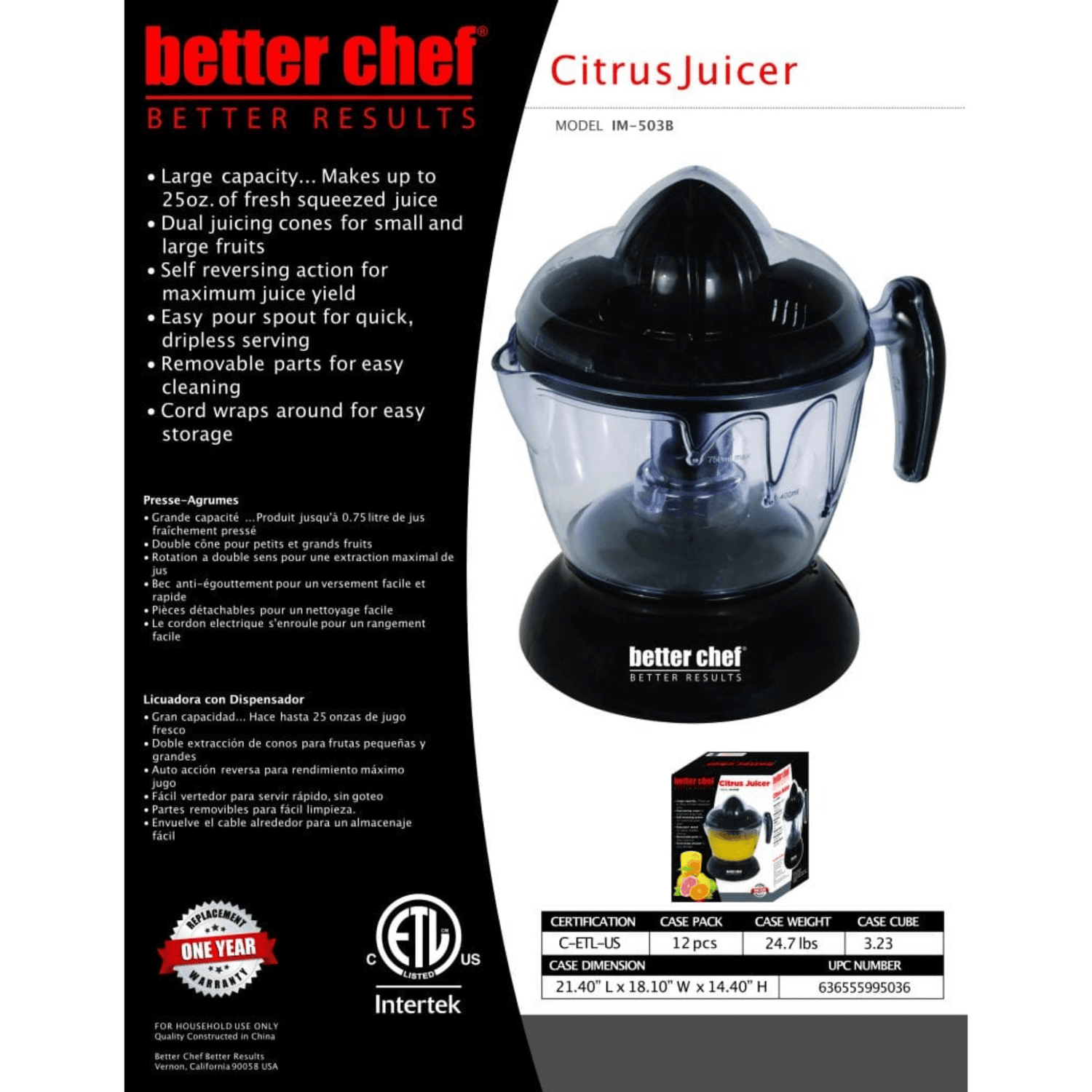 Better Chef 0.75L Self-Reversing Citrus Juicer Jupiter Gear Home